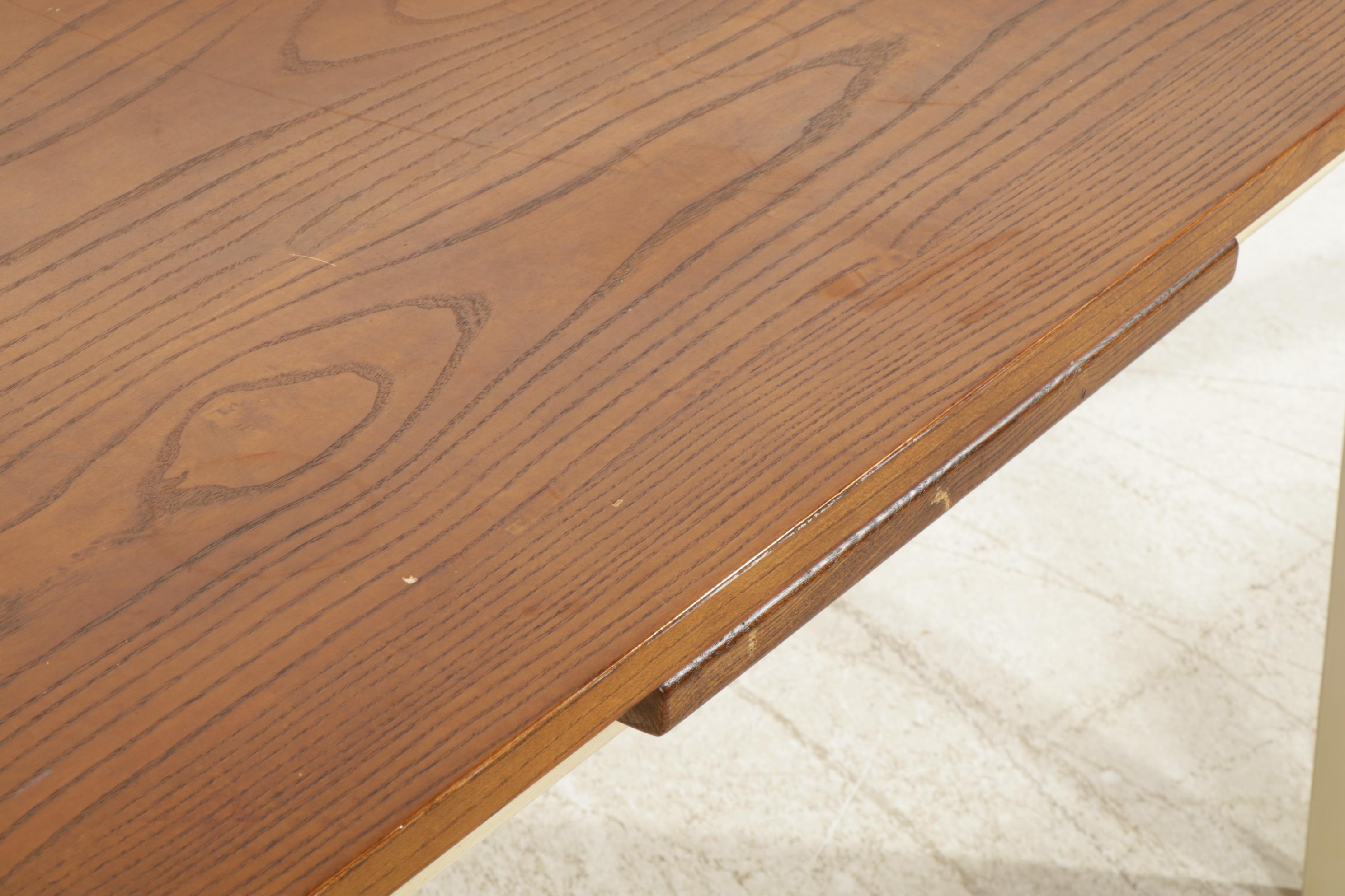 Painted Wood Dining Table with Pull-Out Leaves and Five Chairs