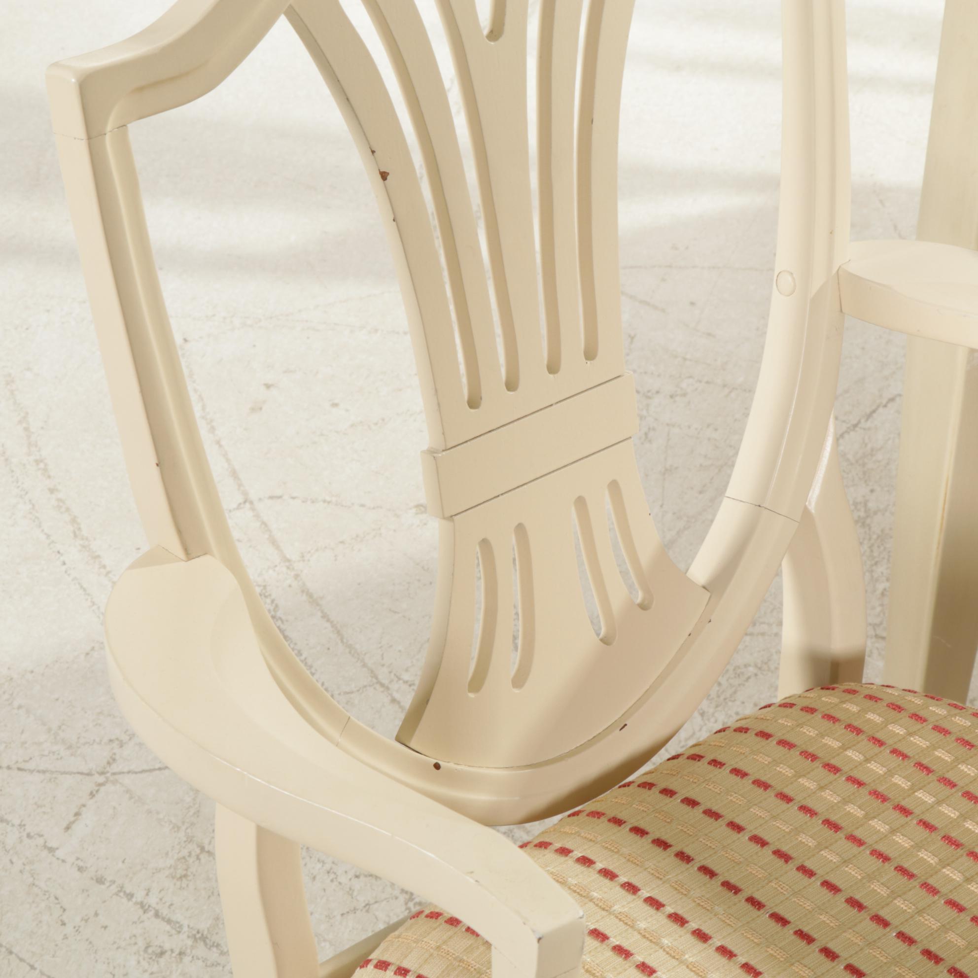 Painted Wood Dining Table with Pull-Out Leaves and Five Chairs