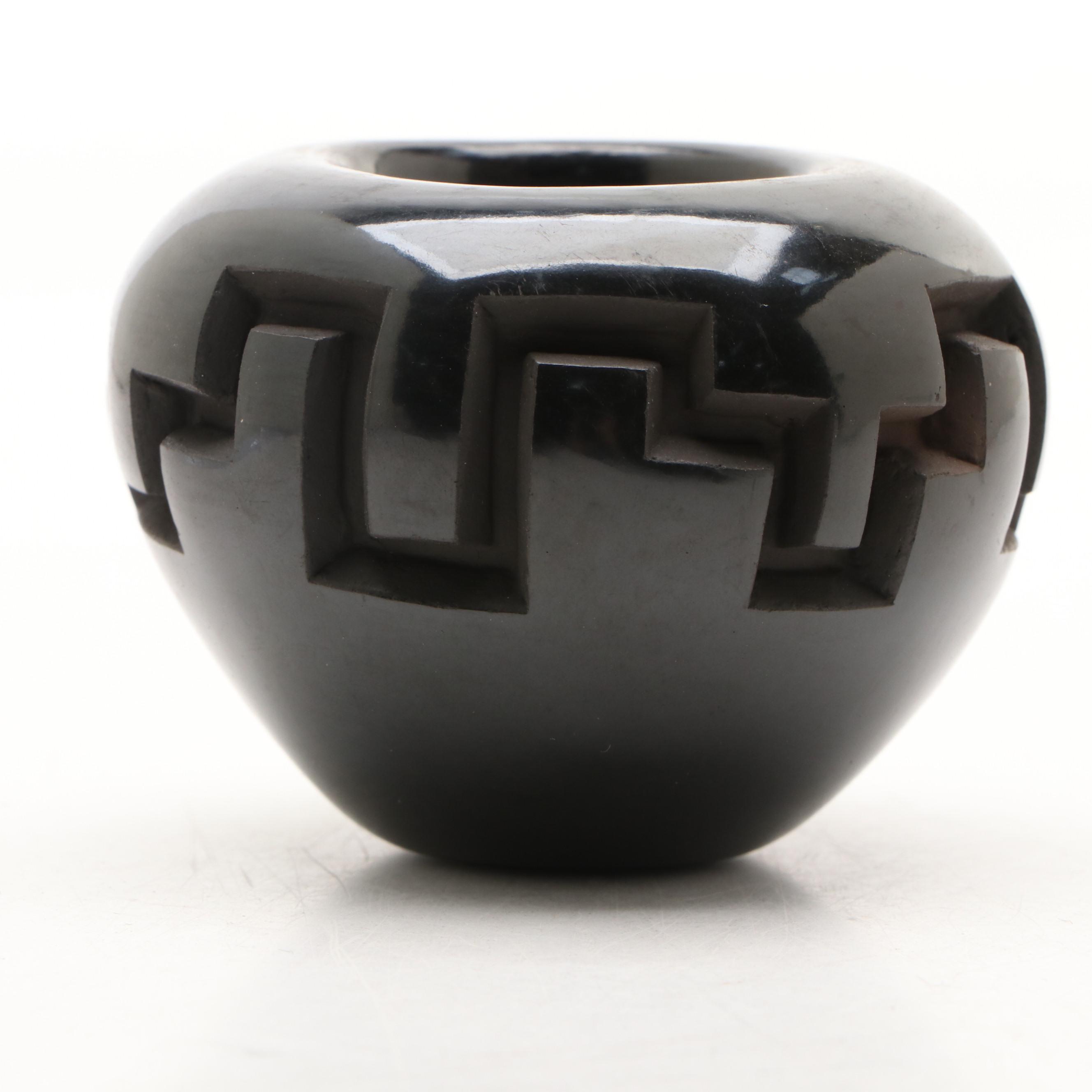 Madeline Naranjo Santa Clara Pueblo Pottery Black on Black Carved Miniature Pot