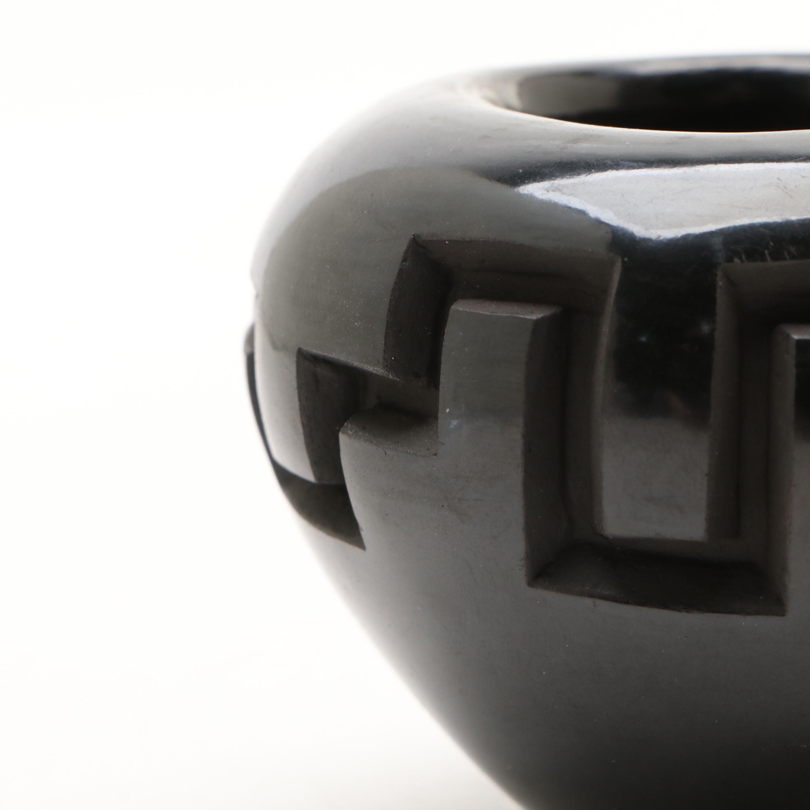 Madeline Naranjo Santa Clara Pueblo Pottery Black on Black Carved Miniature Pot