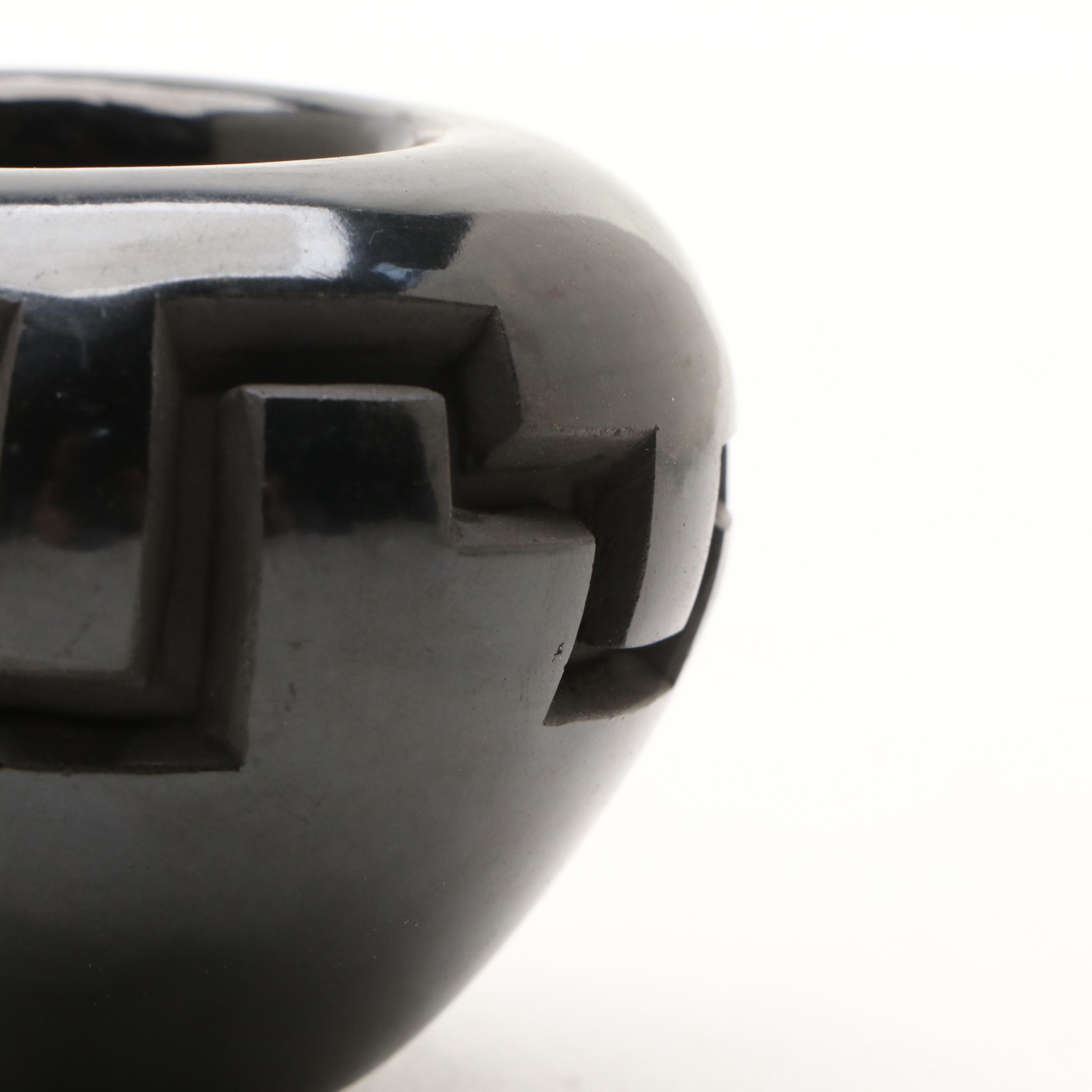 Madeline Naranjo Santa Clara Pueblo Pottery Black on Black Carved Miniature Pot