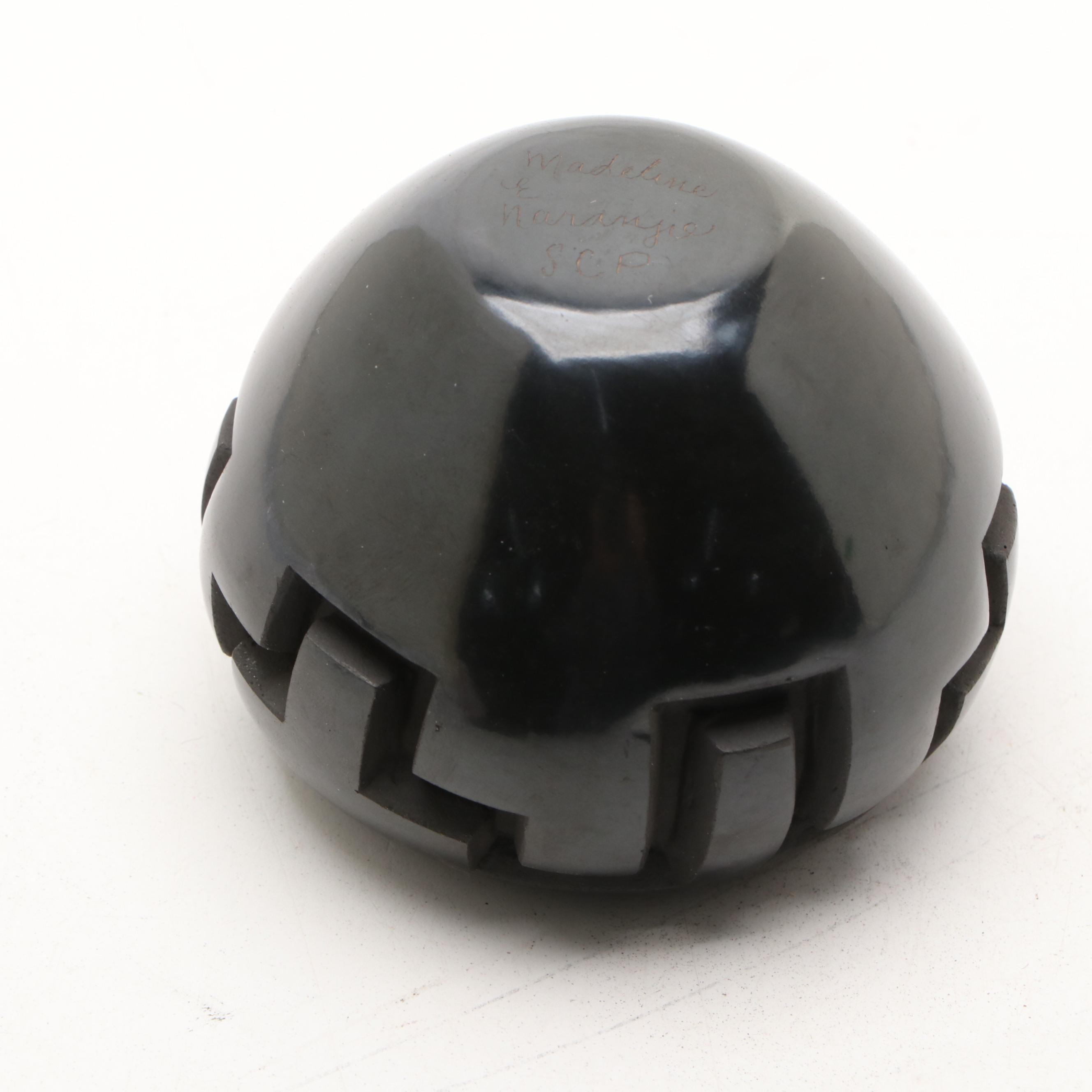 Madeline Naranjo Santa Clara Pueblo Pottery Black on Black Carved Miniature Pot