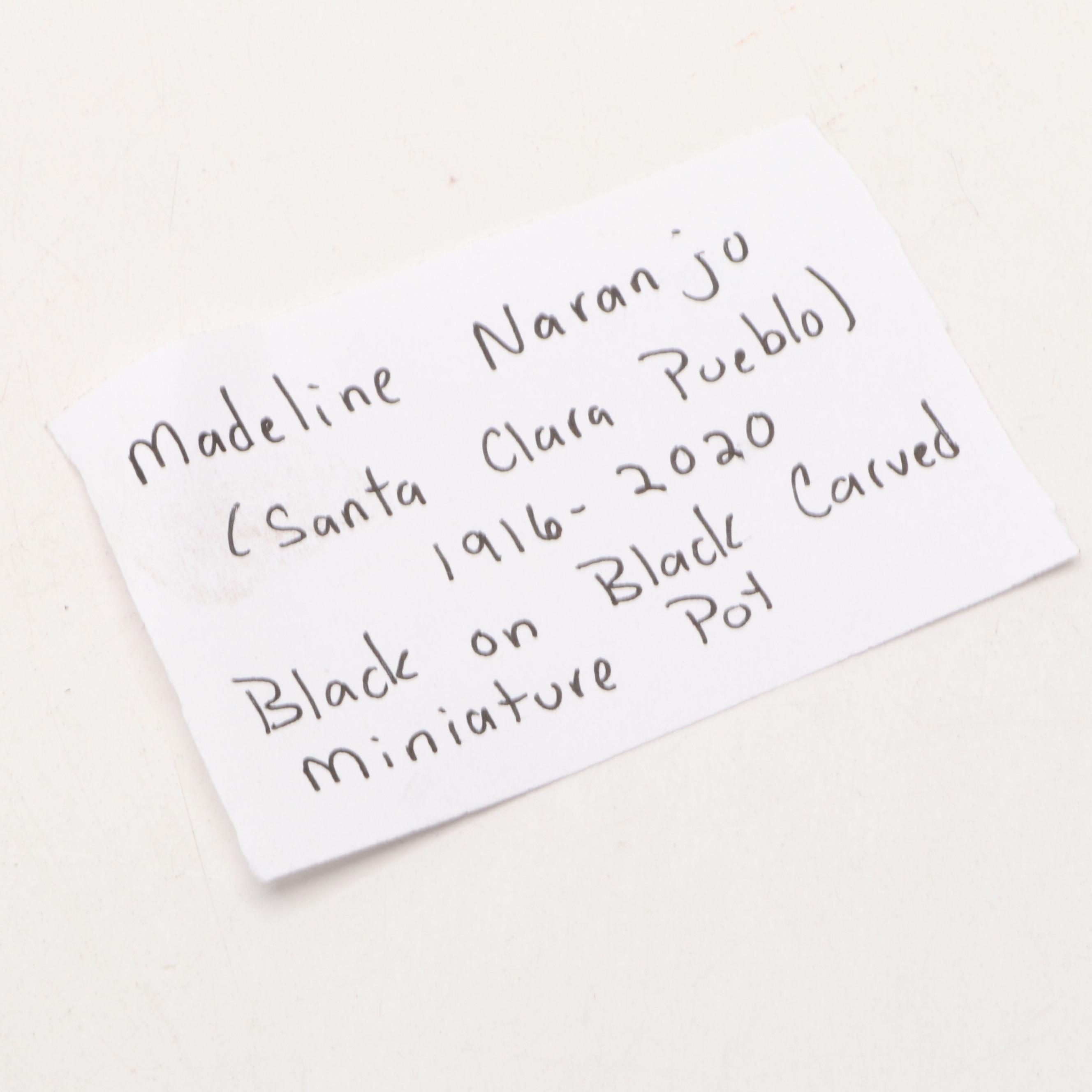 Madeline Naranjo Santa Clara Pueblo Pottery Black on Black Carved Miniature Pot