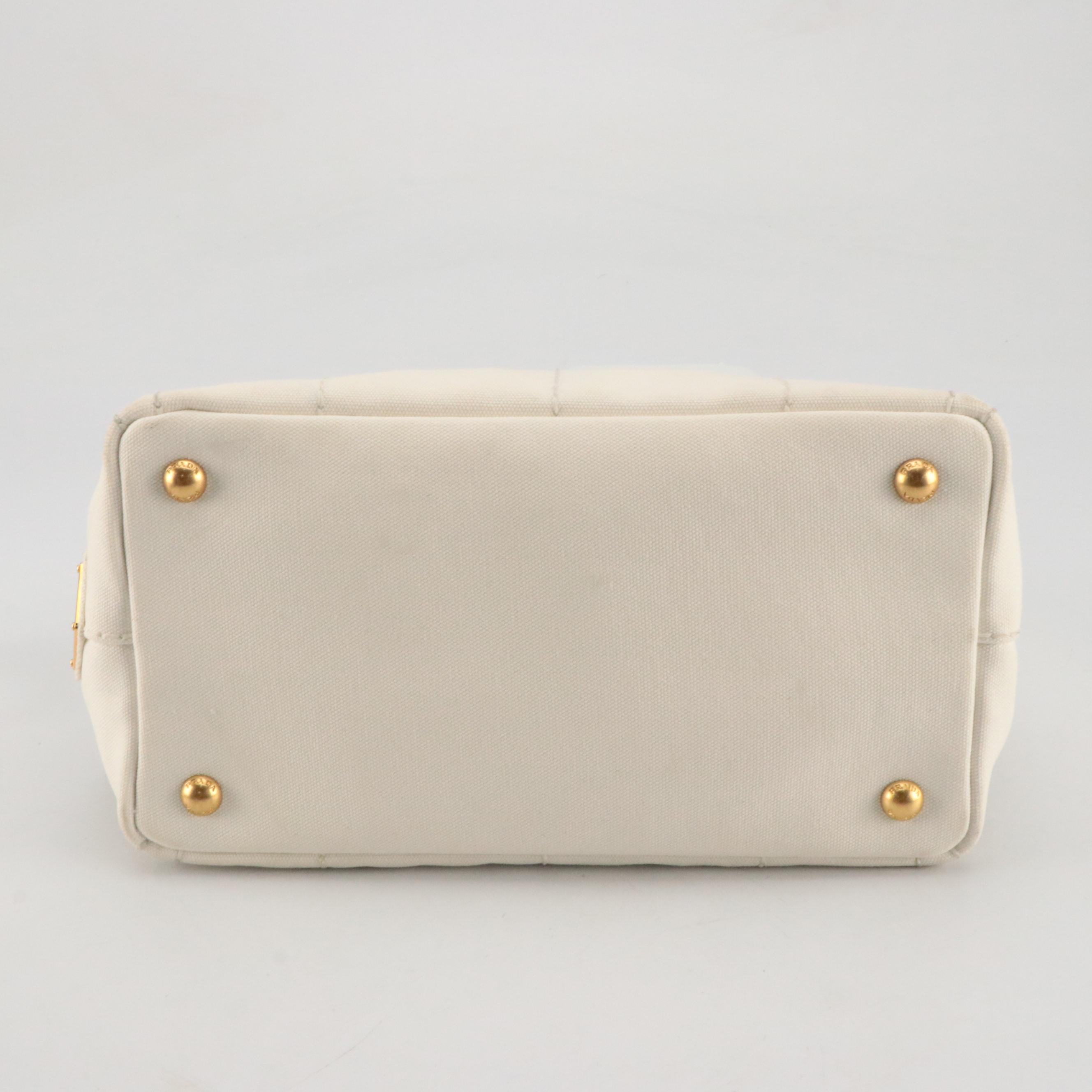 Prada Small Tote in Logo Print Canapa Canvas