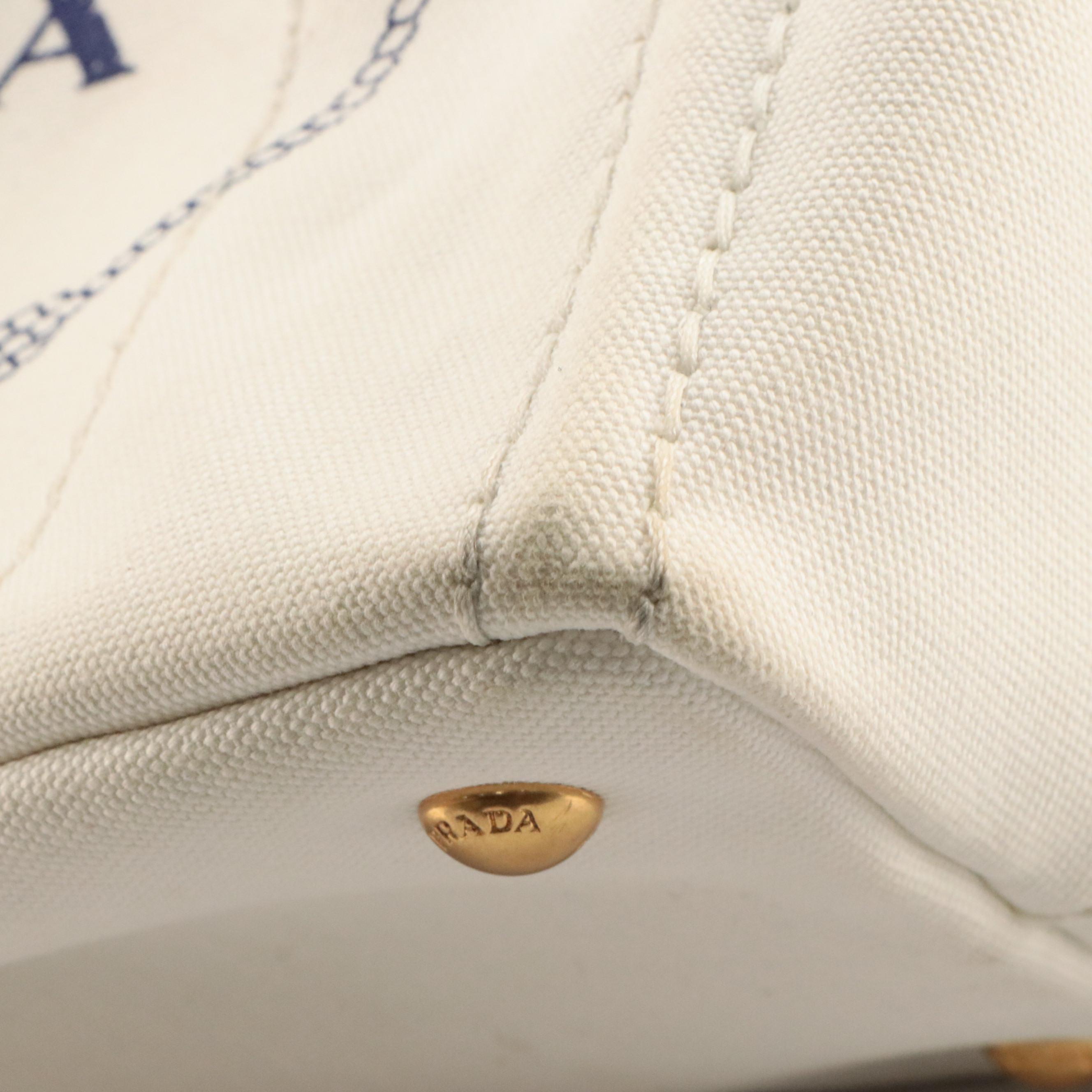 Prada Small Tote in Logo Print Canapa Canvas