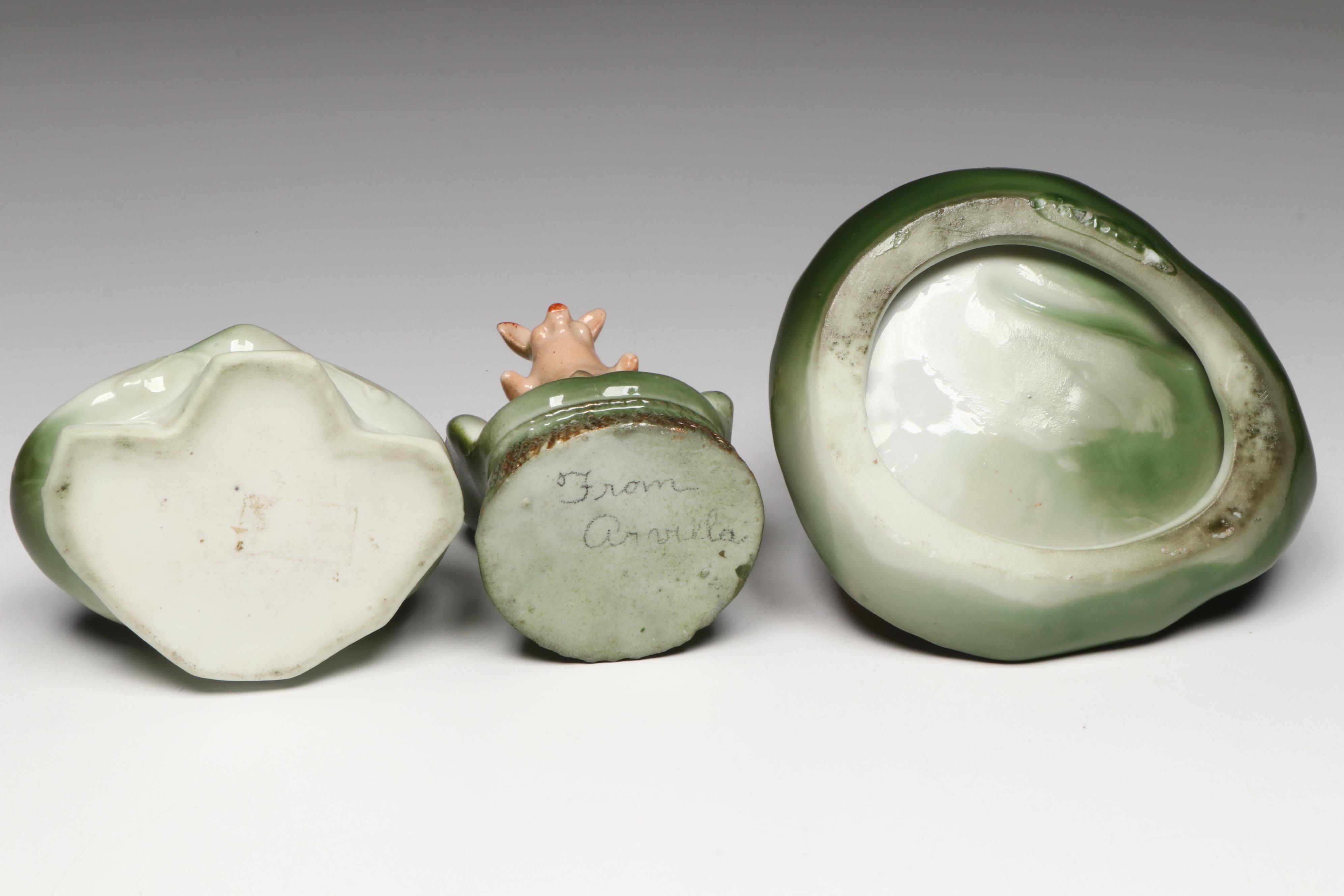 German Porcelain Fairing Pig Candle Holder, Dish and Figurine, Early 20th C.