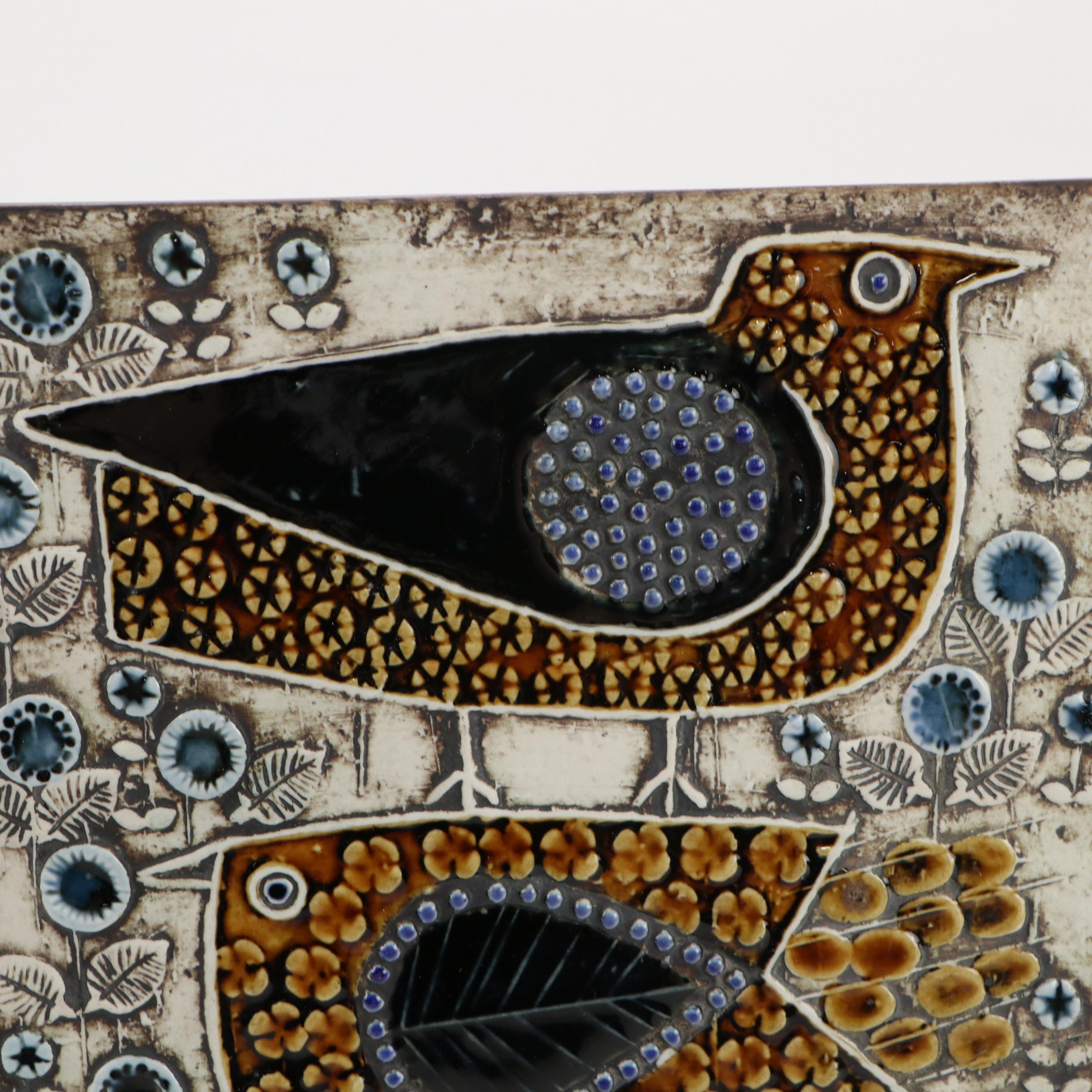 Lisa Larson for Gustavsberg Scandinavian Folk Art Hand-Painted Tile