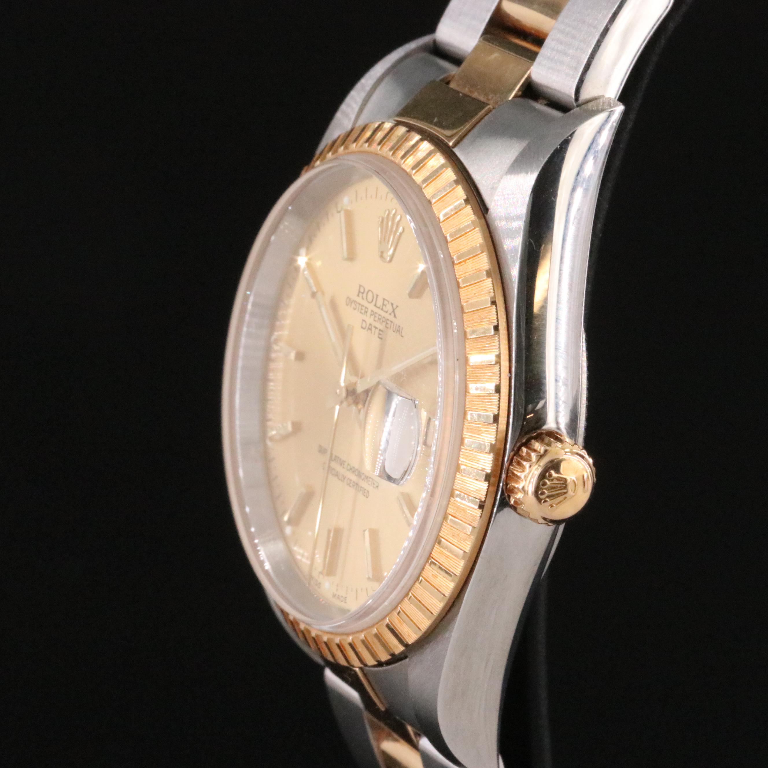 2005 Rolex Oyster Perpetual Date Engine Turned Bezel Watch