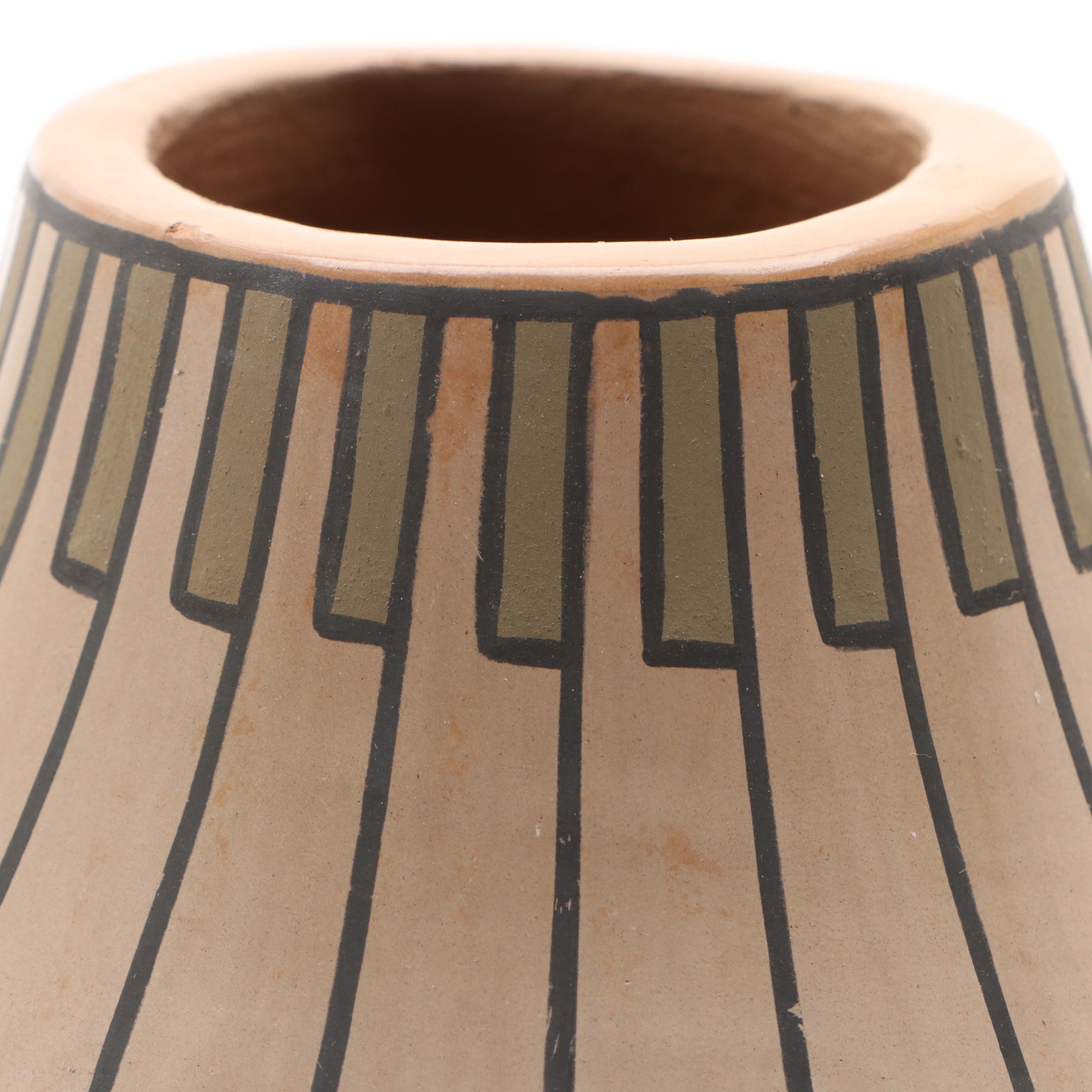 Crucita 'Blue Corn' Calabaza San Ildefonso Pottery Feather Design Vase