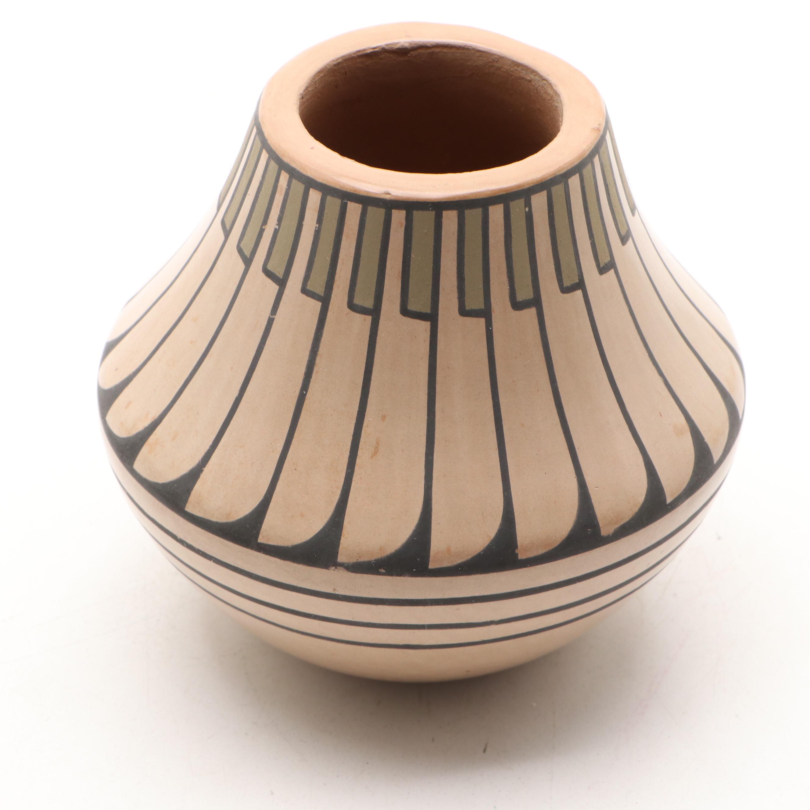 Crucita 'Blue Corn' Calabaza San Ildefonso Pottery Feather Design Vase