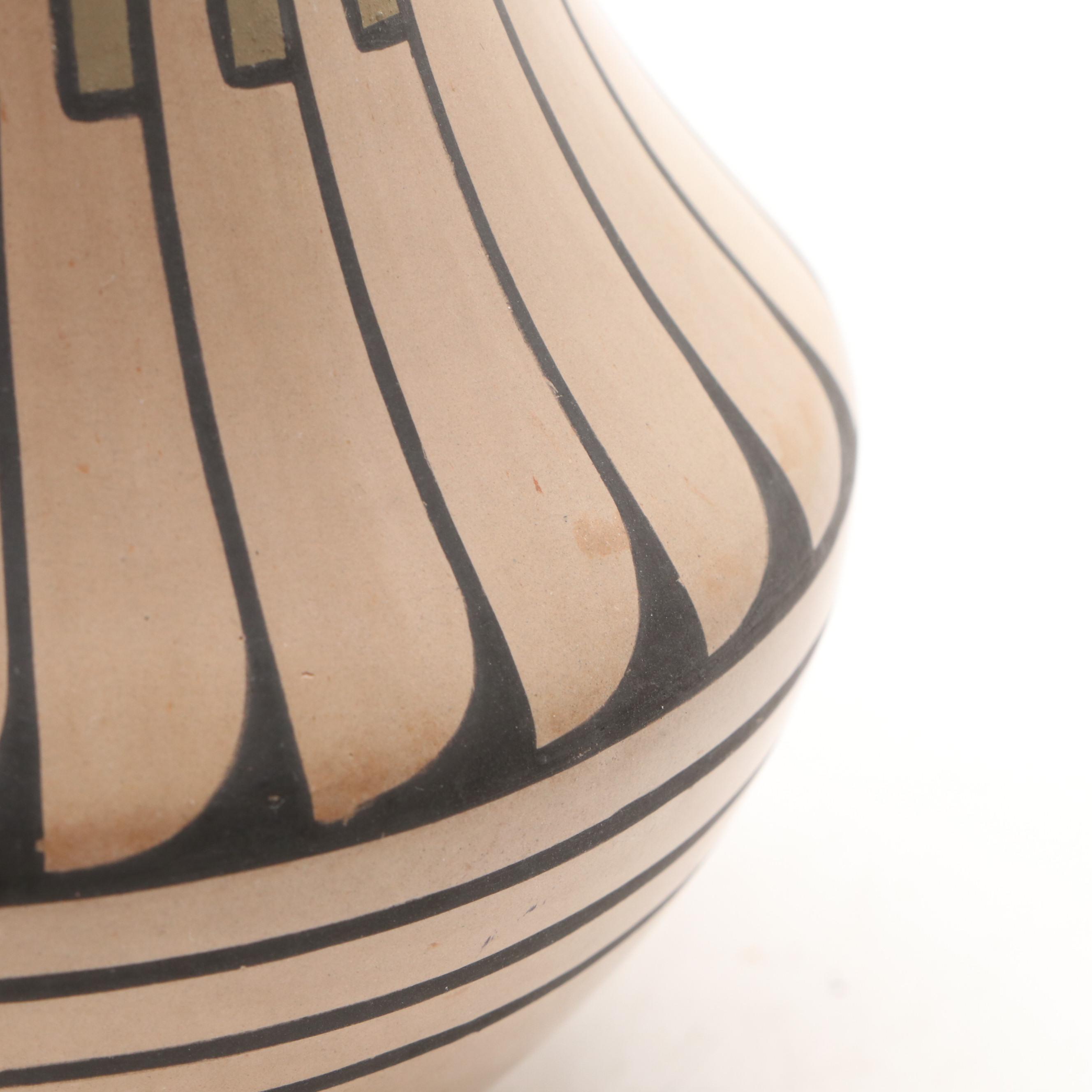 Crucita 'Blue Corn' Calabaza San Ildefonso Pottery Feather Design Vase