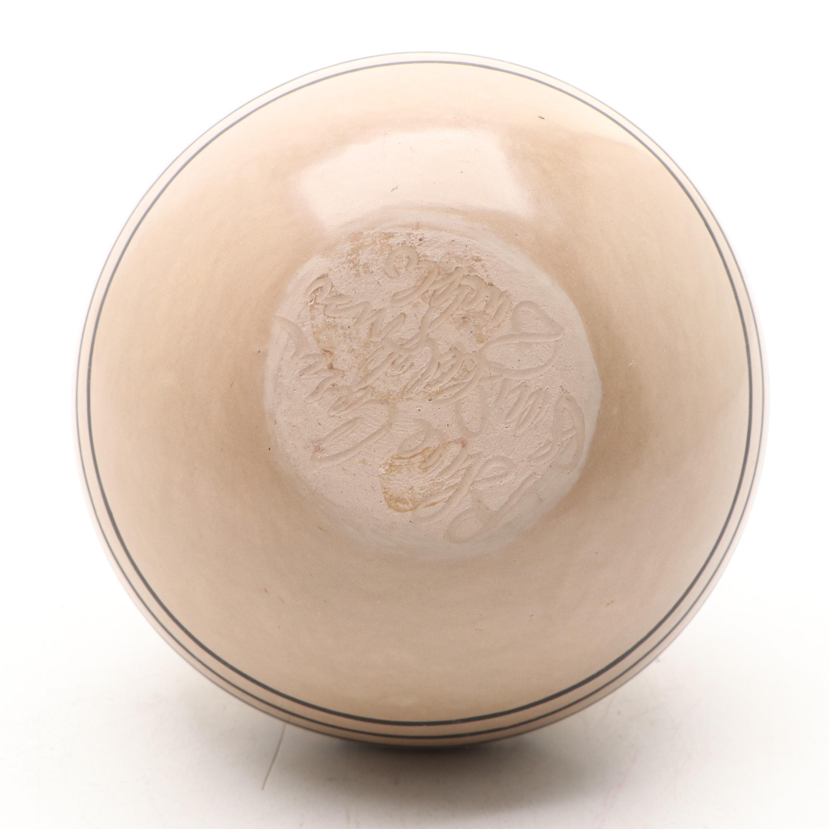 Crucita 'Blue Corn' Calabaza San Ildefonso Pottery Feather Design Vase