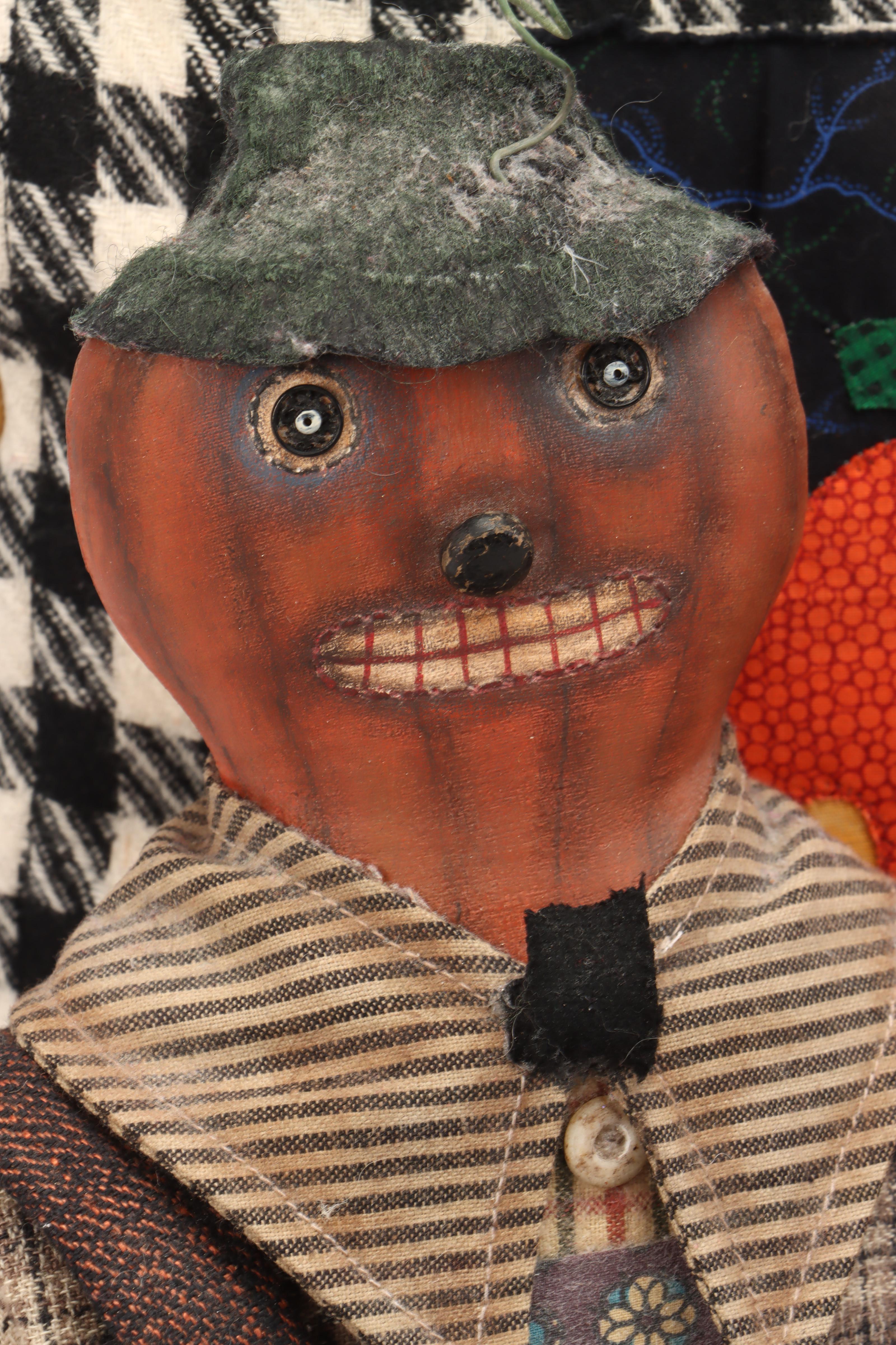 Sharon Miles Fabric Halloween Dolls with Jack-O-Lantern Throw Pillow