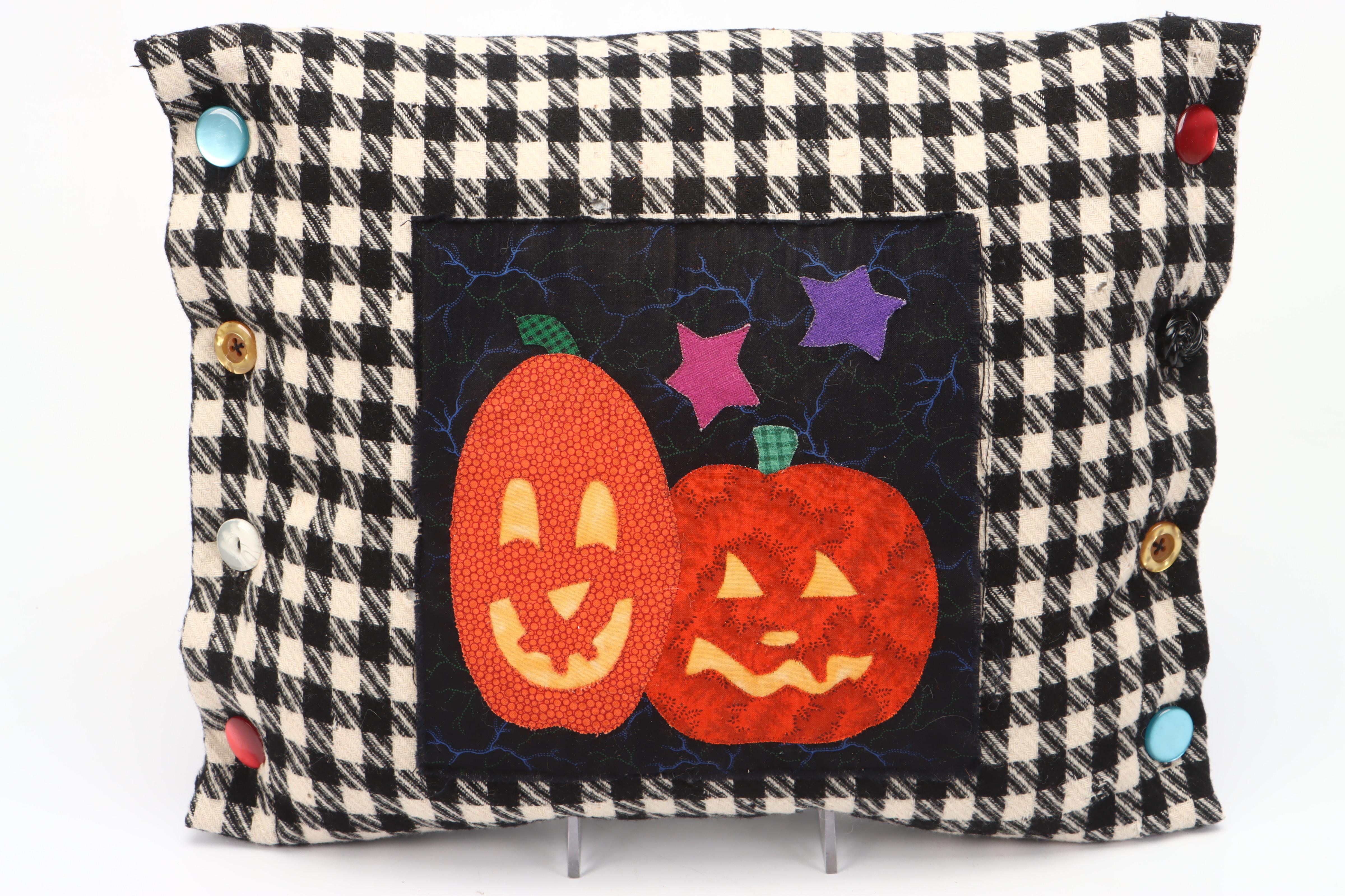 Sharon Miles Fabric Halloween Dolls with Jack-O-Lantern Throw Pillow