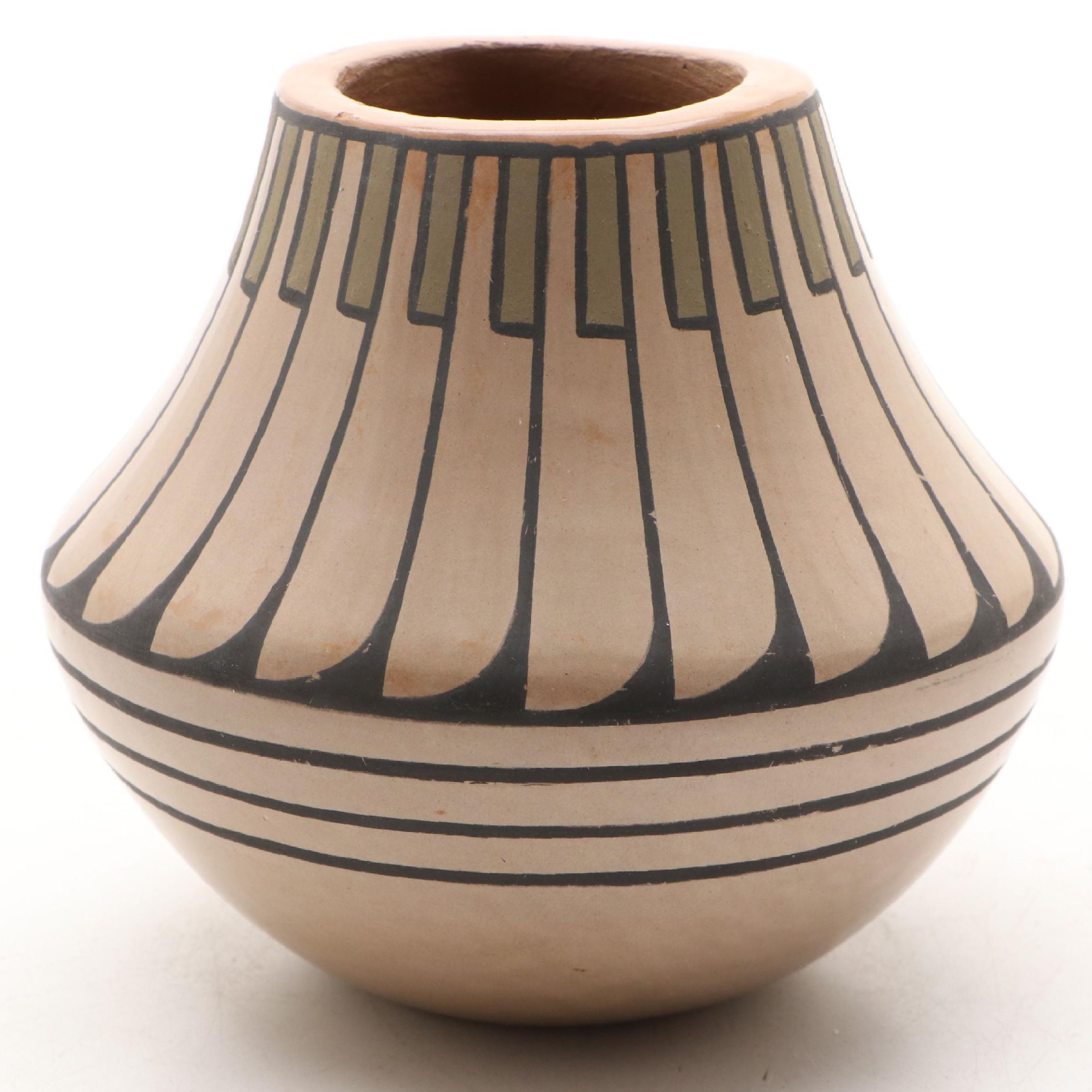 Crucita 'Blue Corn' Calabaza San Ildefonso Pottery Feather Design Vase