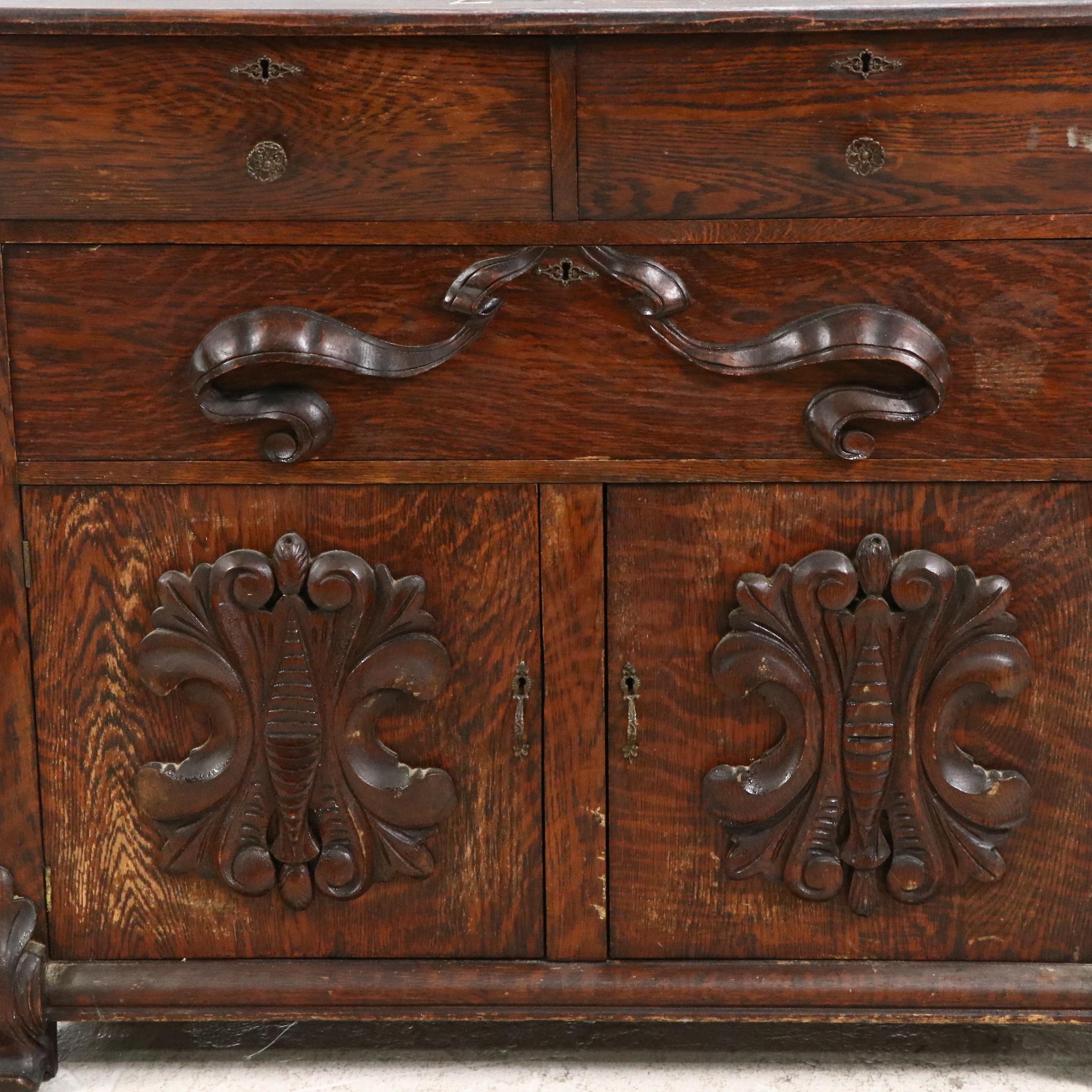 Victorian Carved Oak Washstand, 19th Century