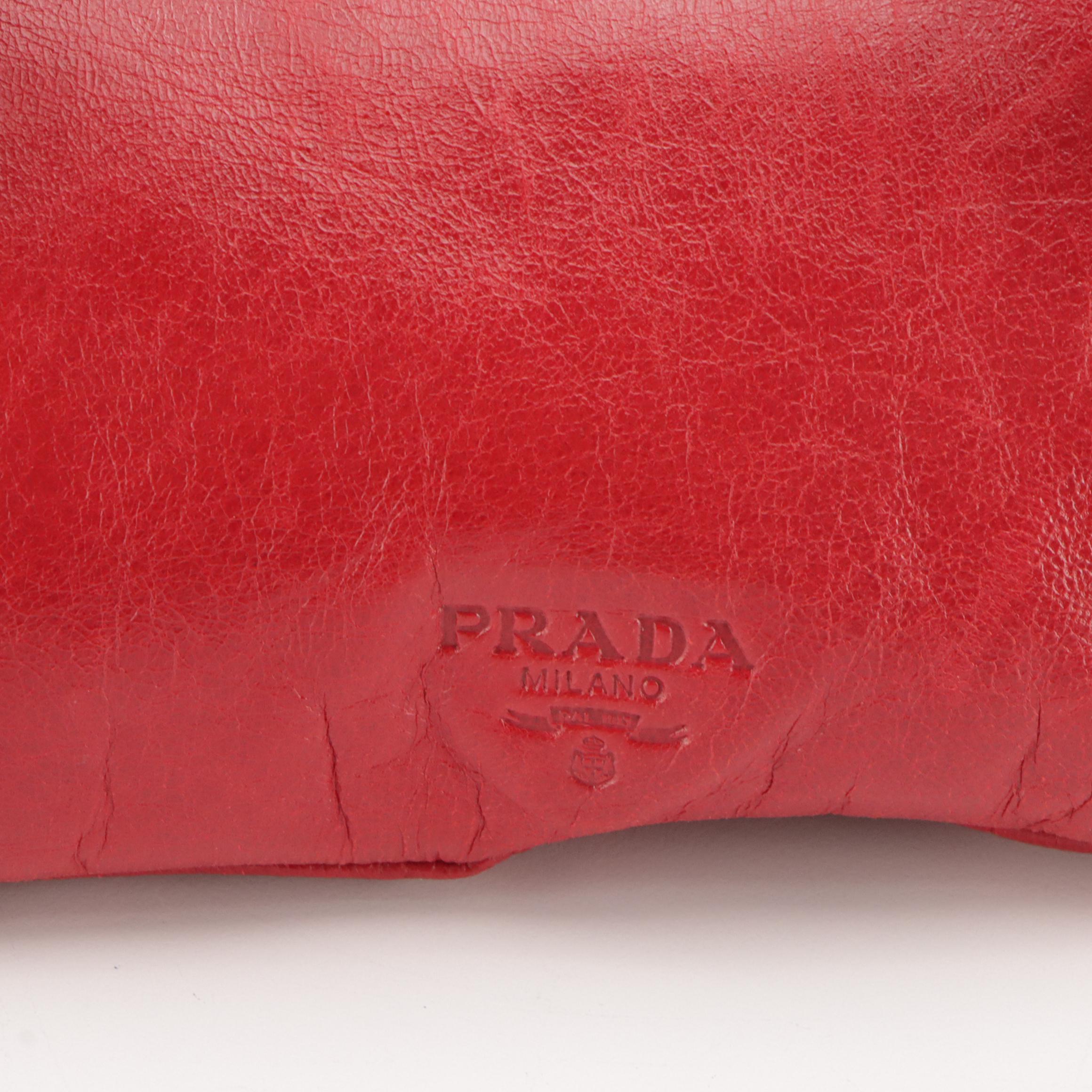 Prada Mini Shoulder Bag in Red Calfskin Leather