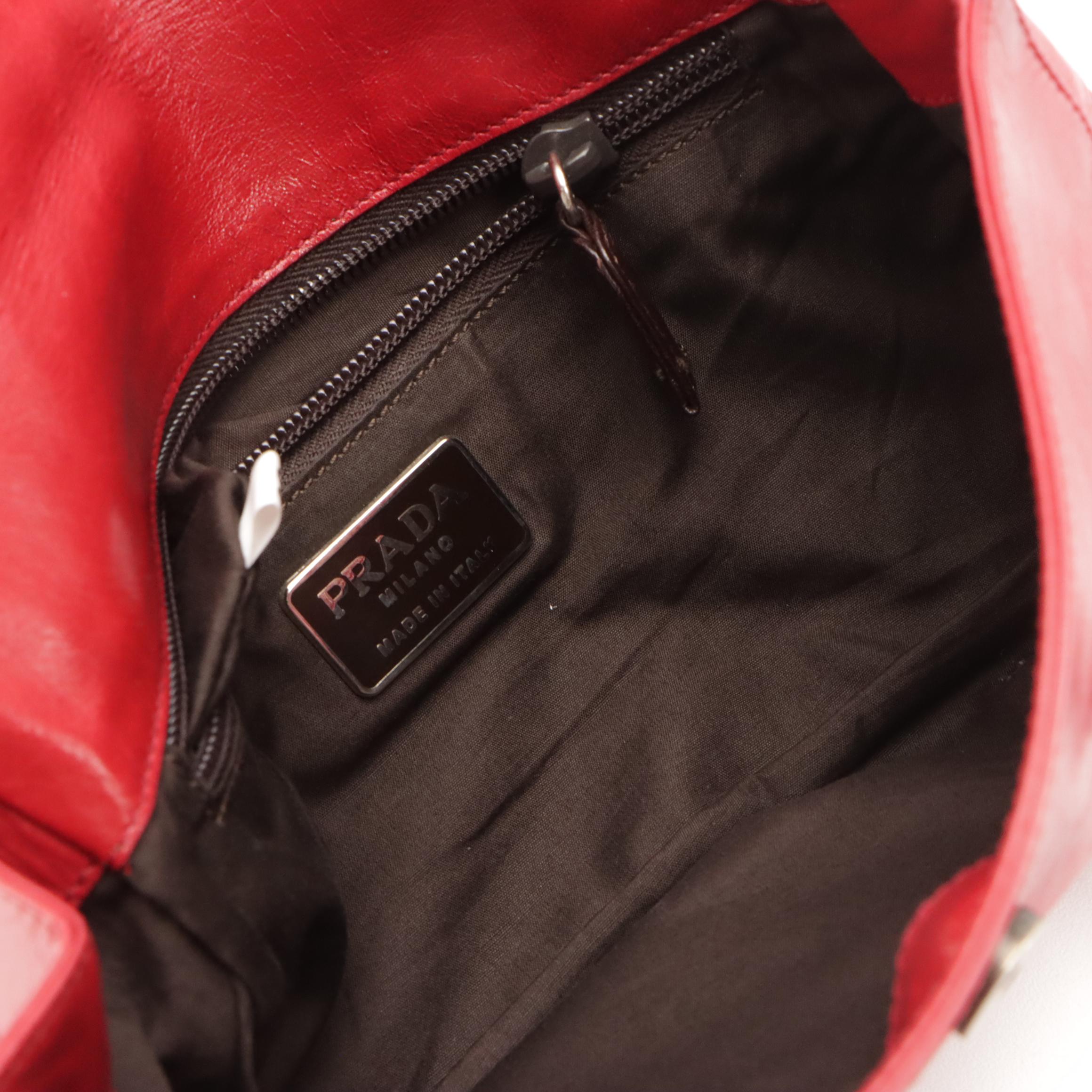 Prada Mini Shoulder Bag in Red Calfskin Leather