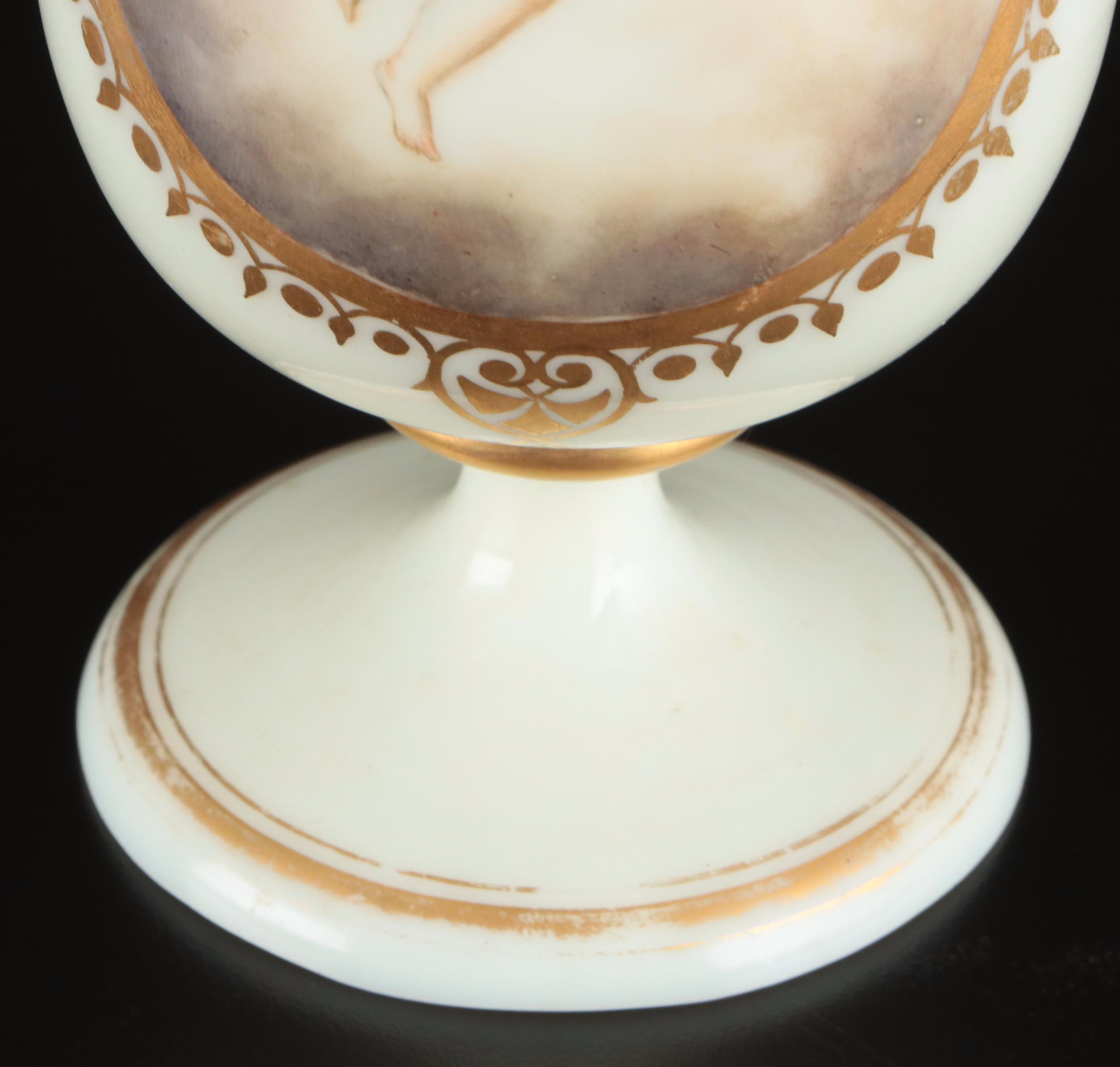 European Hand-Painted Uranium Glass Vase with Fenton Floral Vase