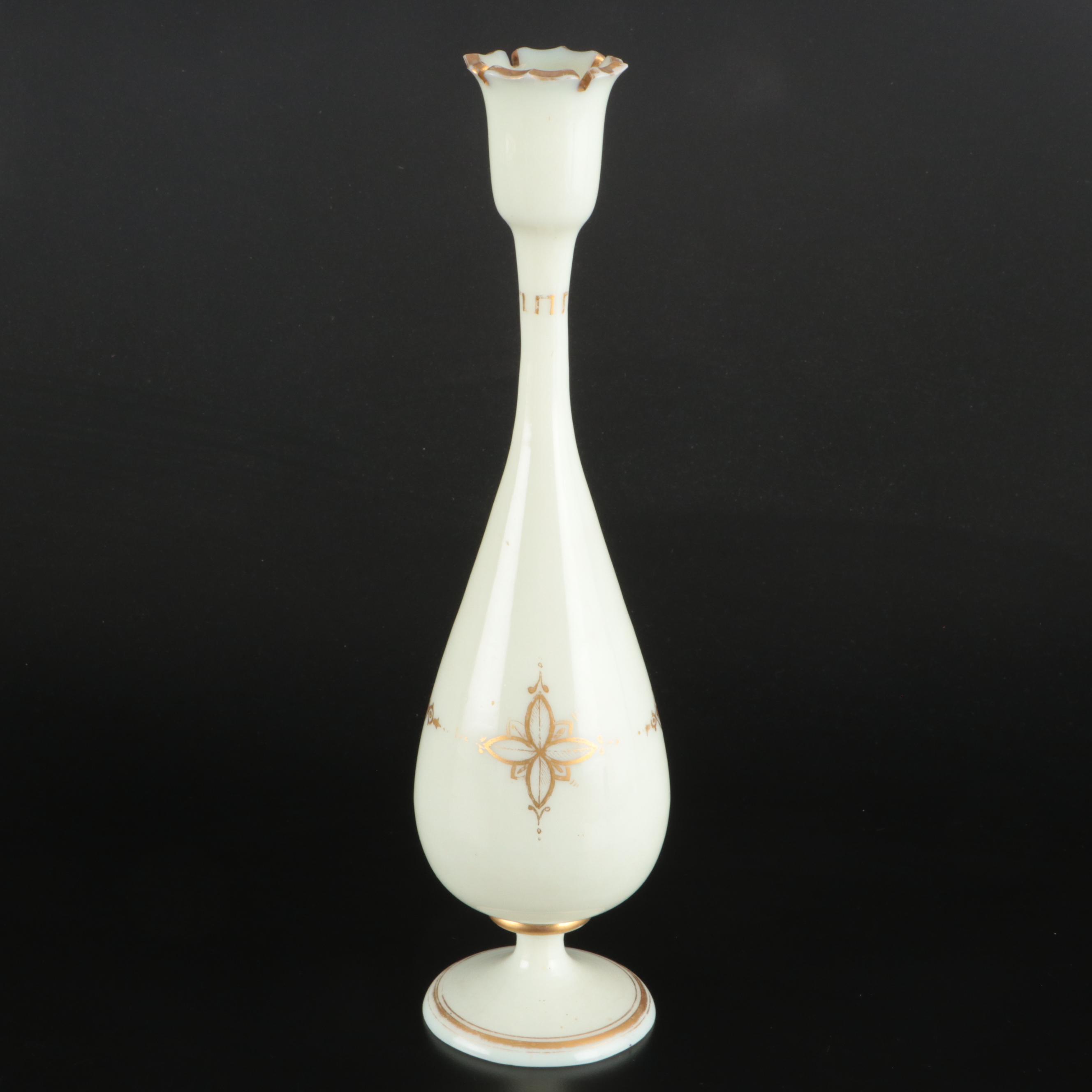 European Hand-Painted Uranium Glass Vase with Fenton Floral Vase