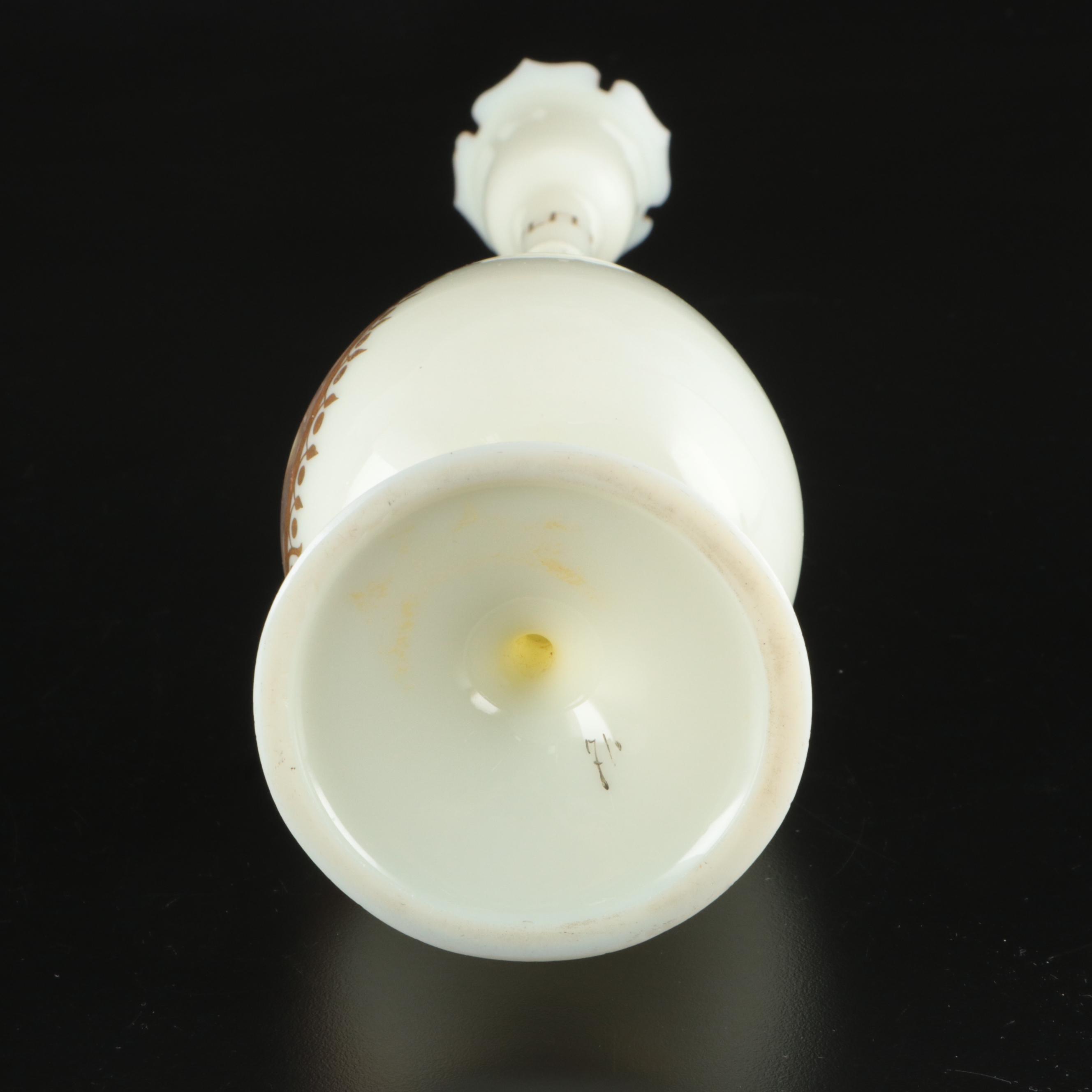 European Hand-Painted Uranium Glass Vase with Fenton Floral Vase