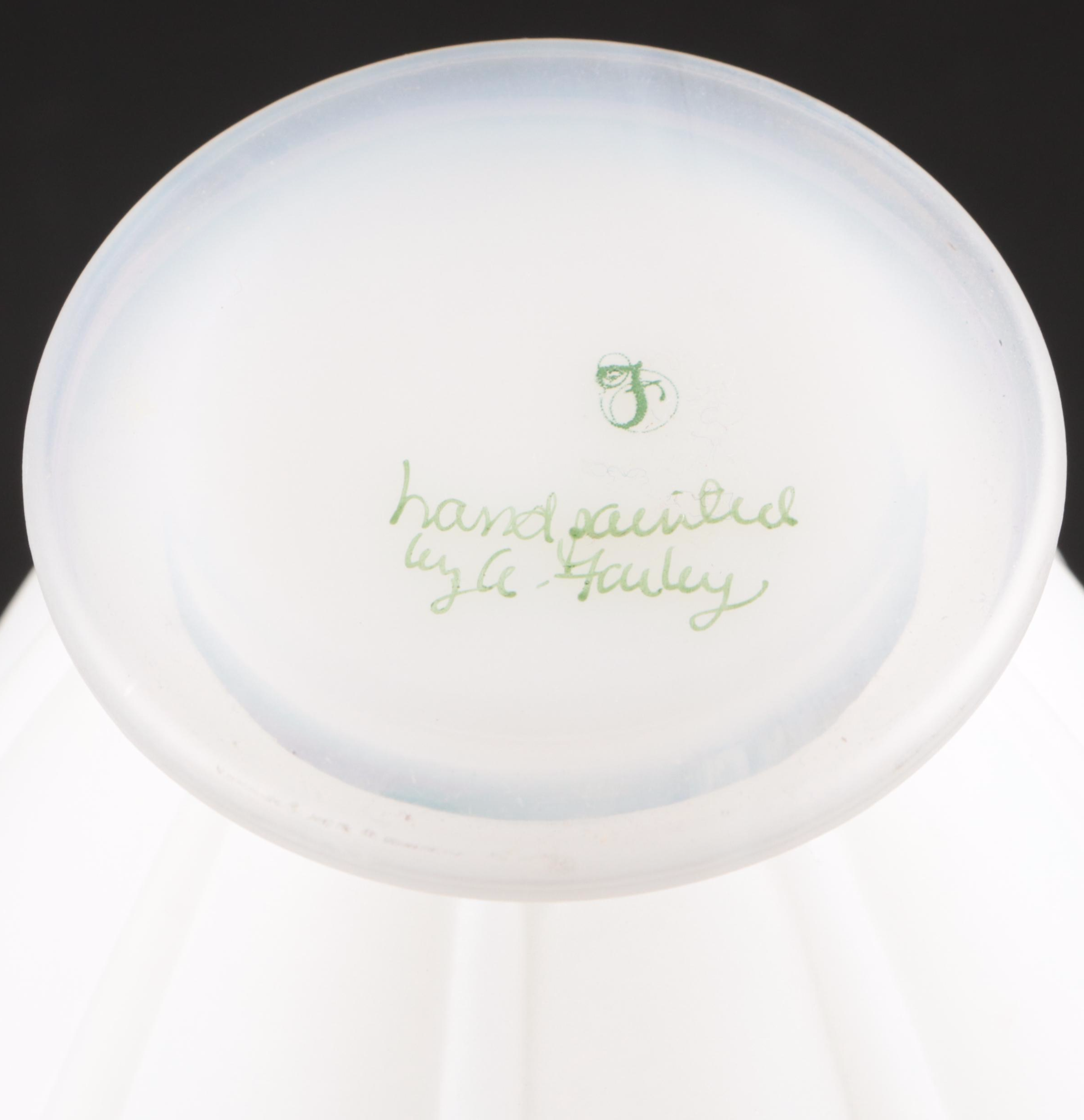 European Hand-Painted Uranium Glass Vase with Fenton Floral Vase