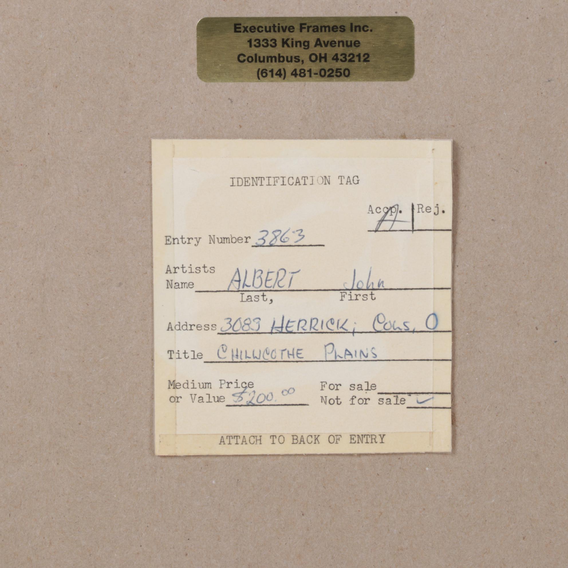 John P. Albert Jr. "Chillicothe Plains" Watercolor Painting