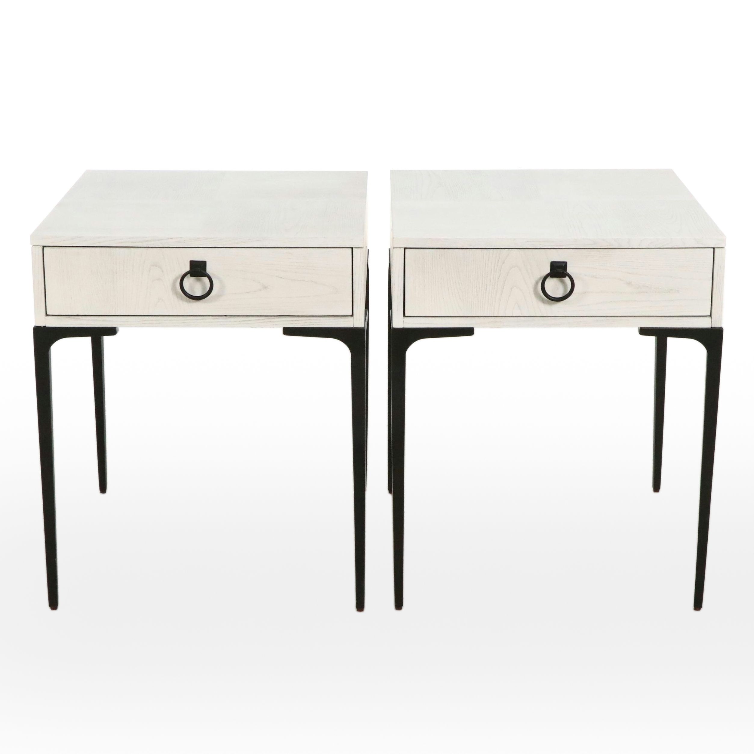 Two Universal Furniture "Soliloquy" Modernist Style Wood and Metal End Tables