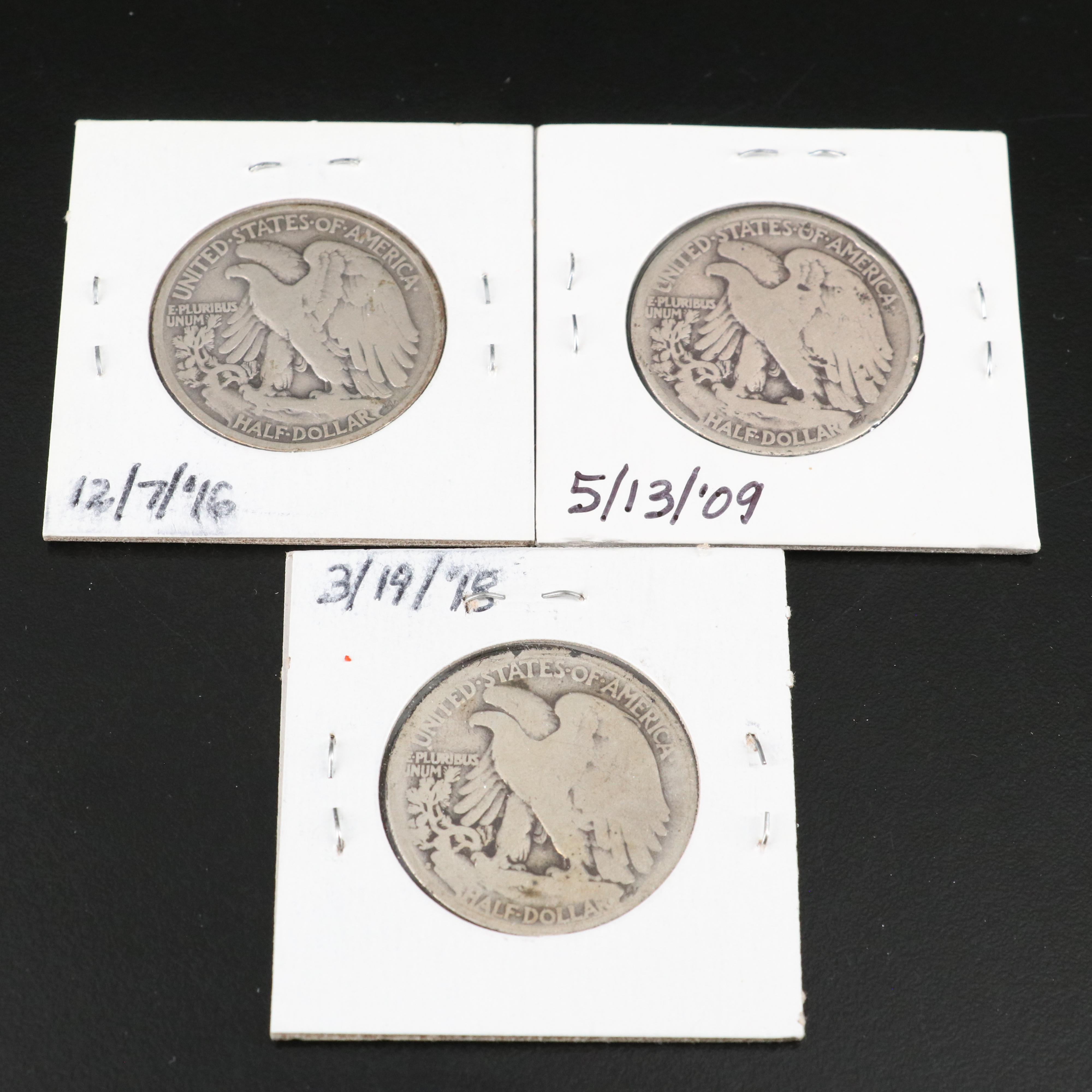 Thirteen Walking Liberty Silver Half Dollars Ranging from 1917-1941