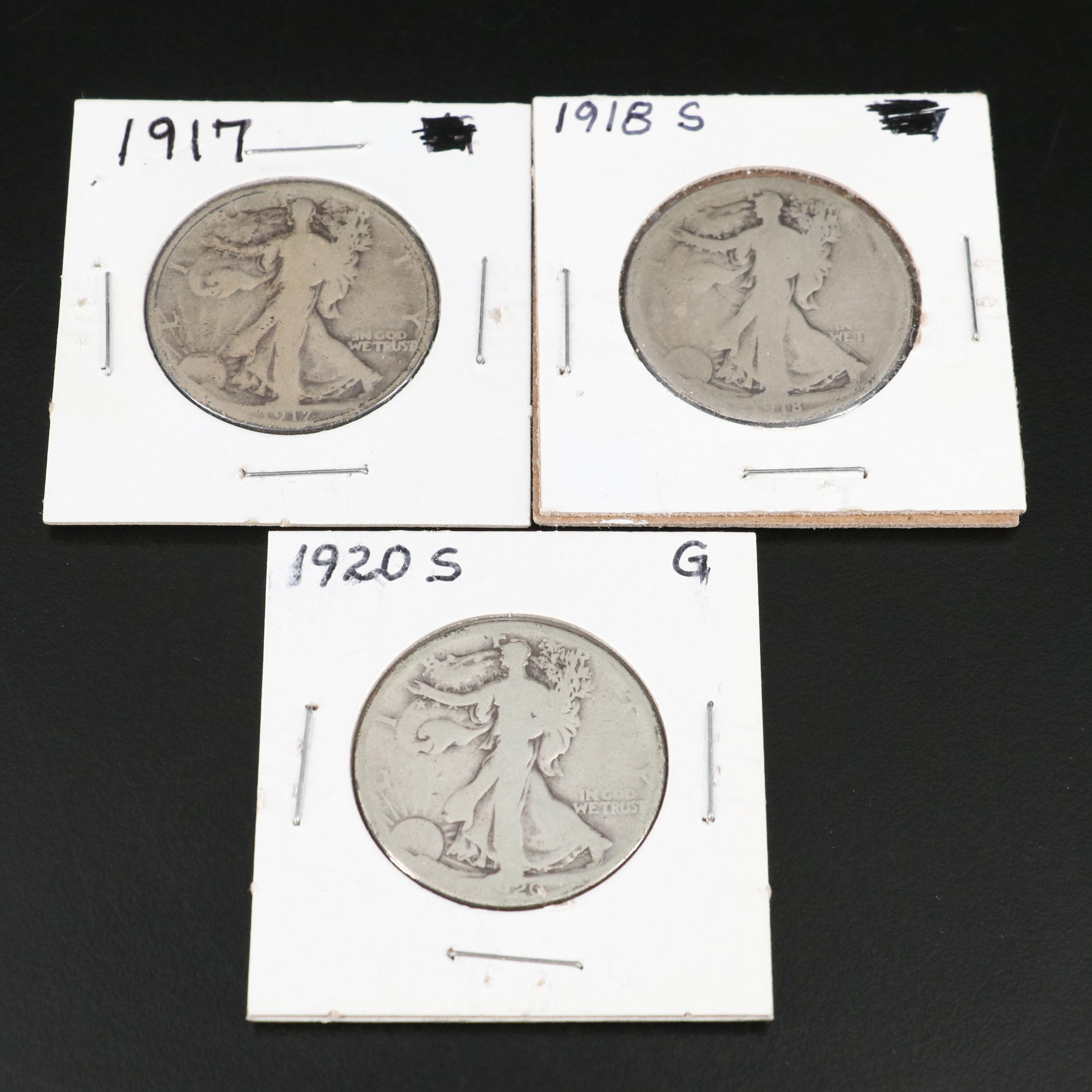 Thirteen Walking Liberty Silver Half Dollars Ranging from 1917-1941