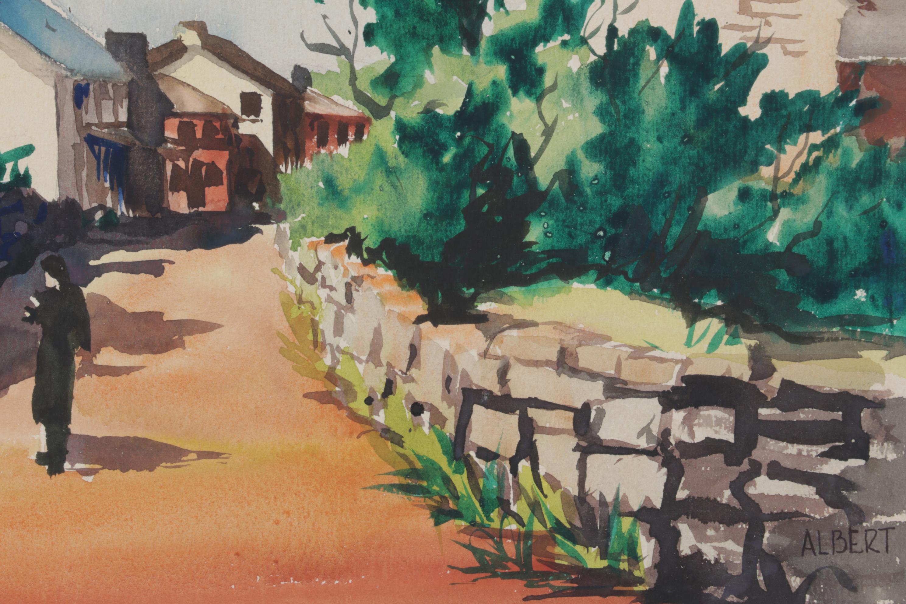 John P. Albert Jr. "University of California on the Wall" Watercolor Painting