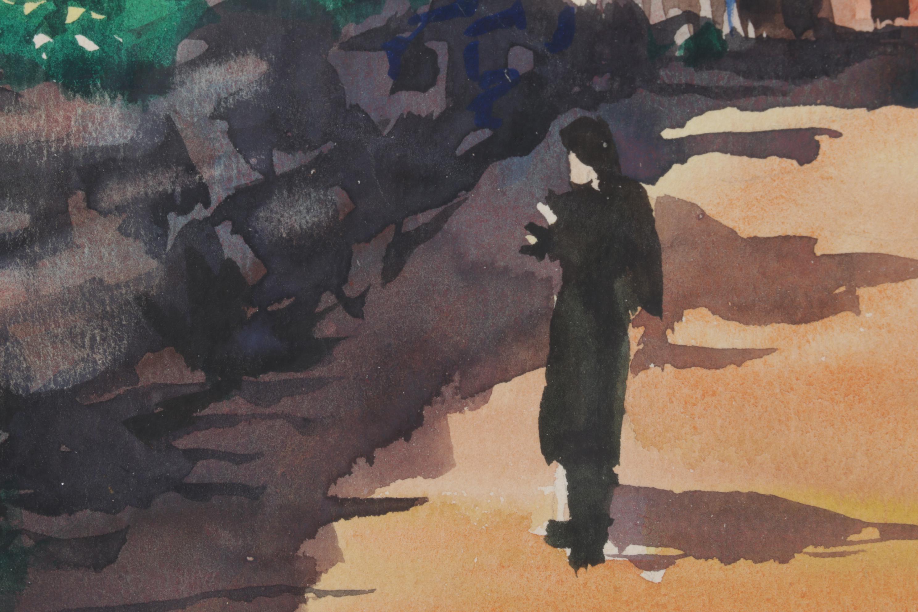 John P. Albert Jr. "University of California on the Wall" Watercolor Painting