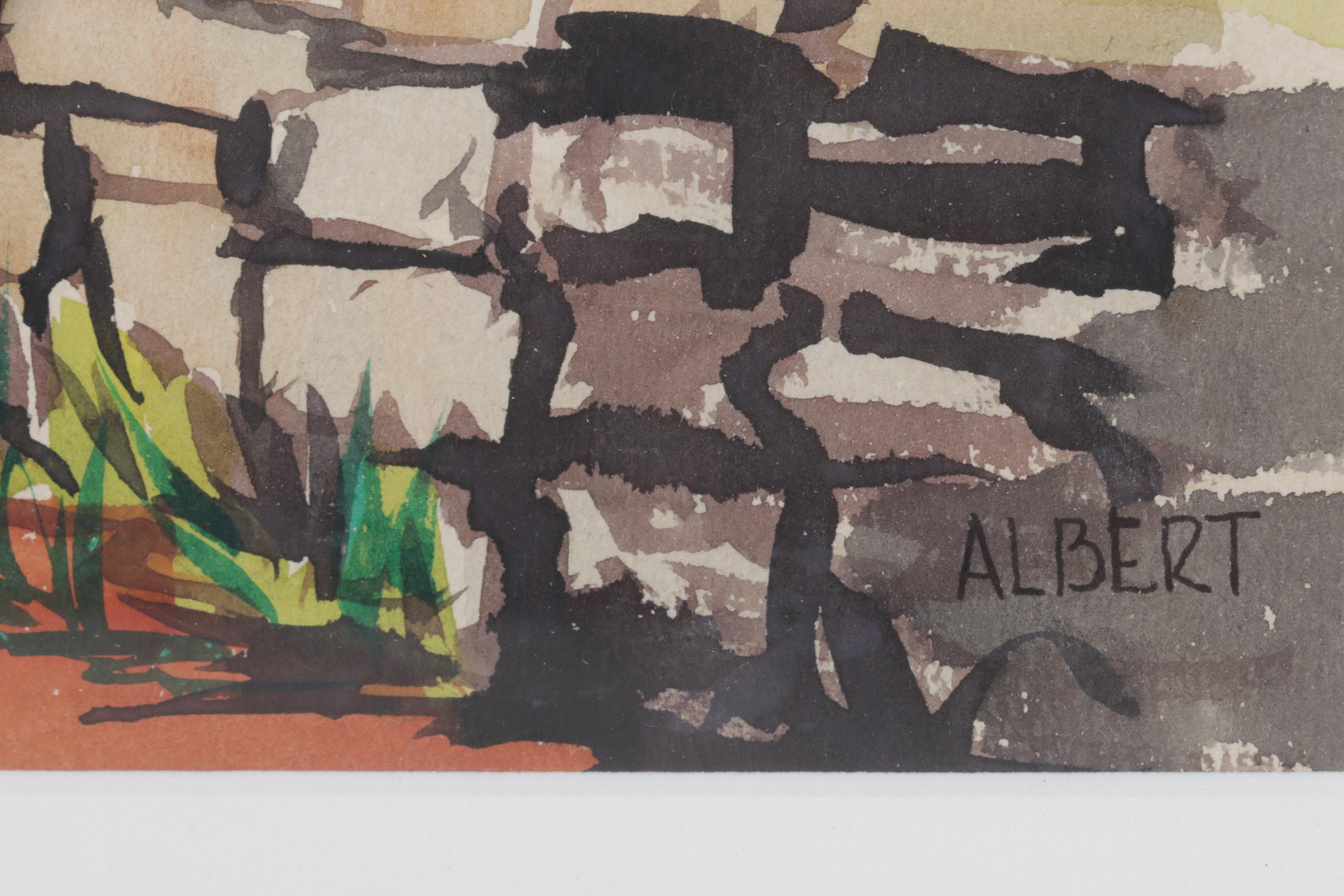 John P. Albert Jr. "University of California on the Wall" Watercolor Painting