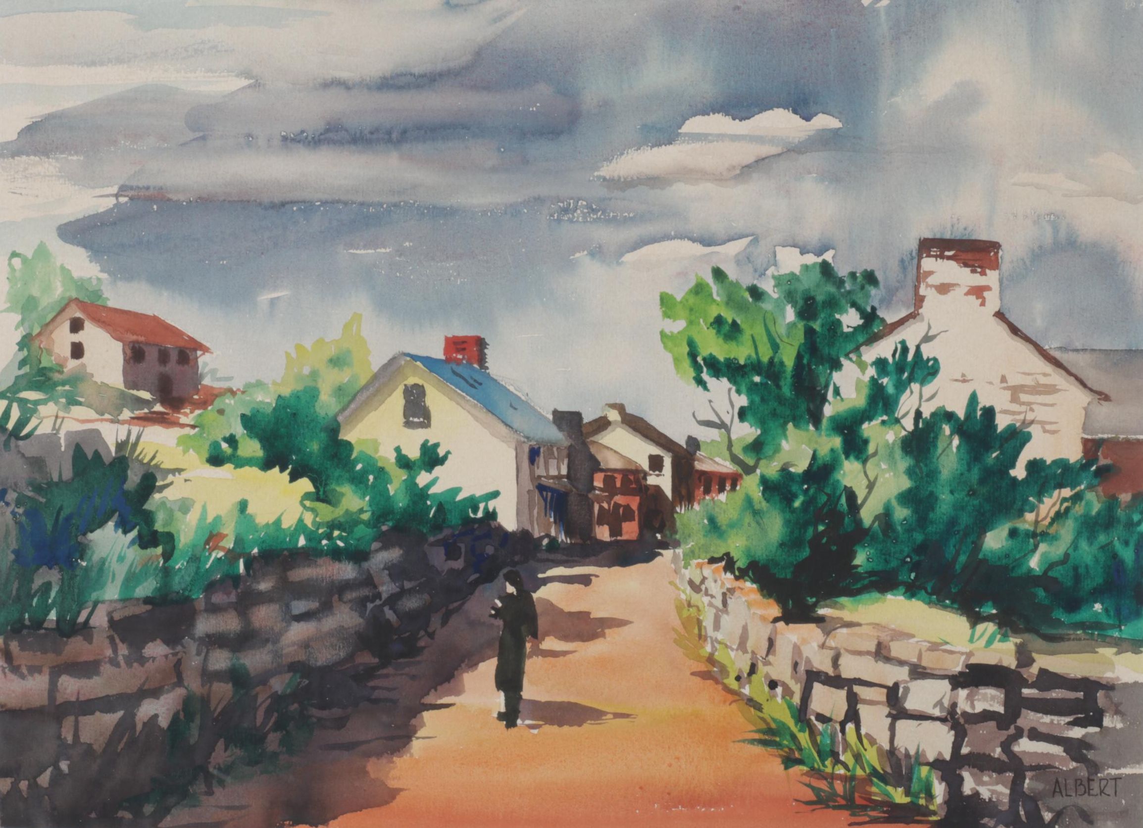 John P. Albert Jr. "University of California on the Wall" Watercolor Painting