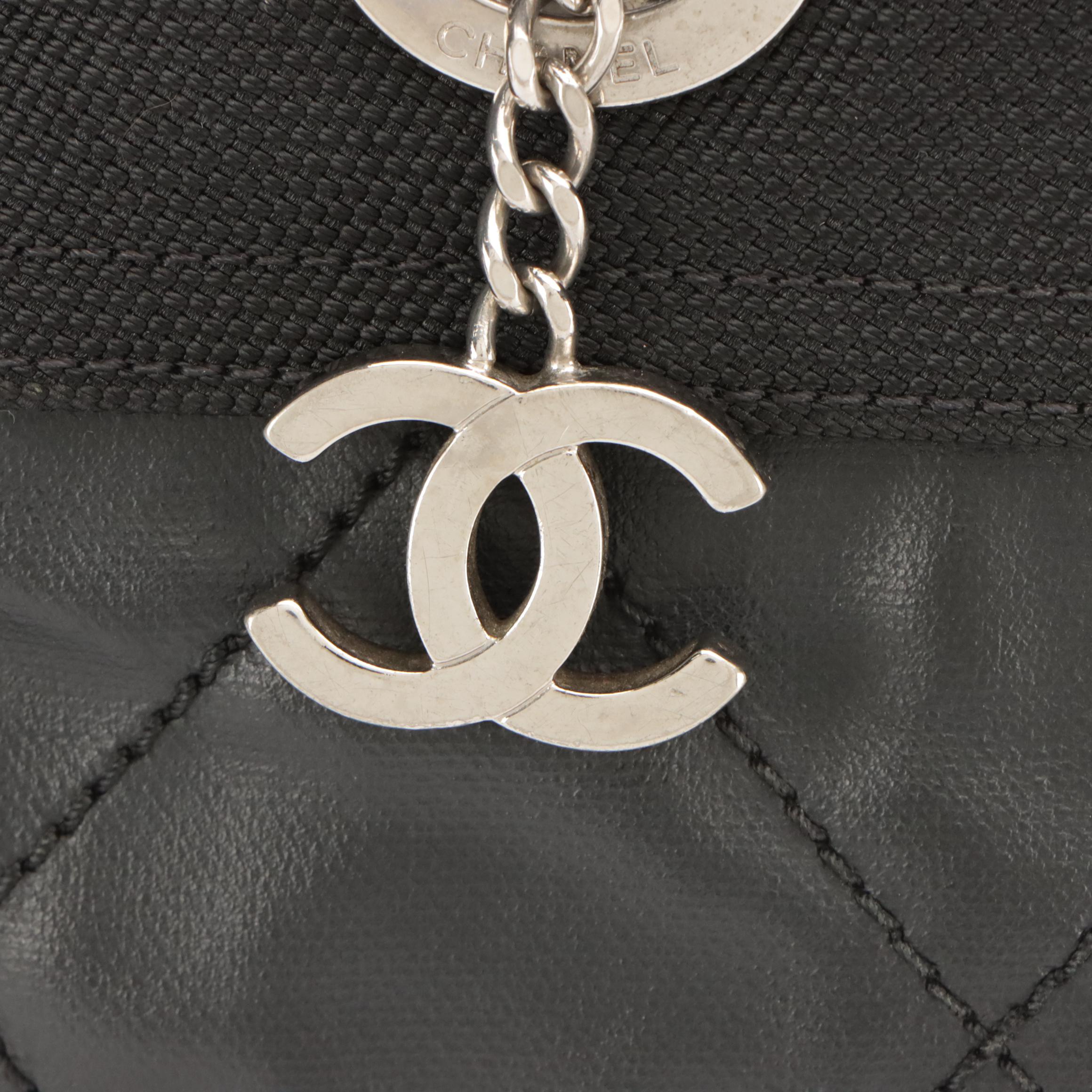 Chanel Biarritz PM Shoulder Bag Tote in Black Canvas with Leather Trim