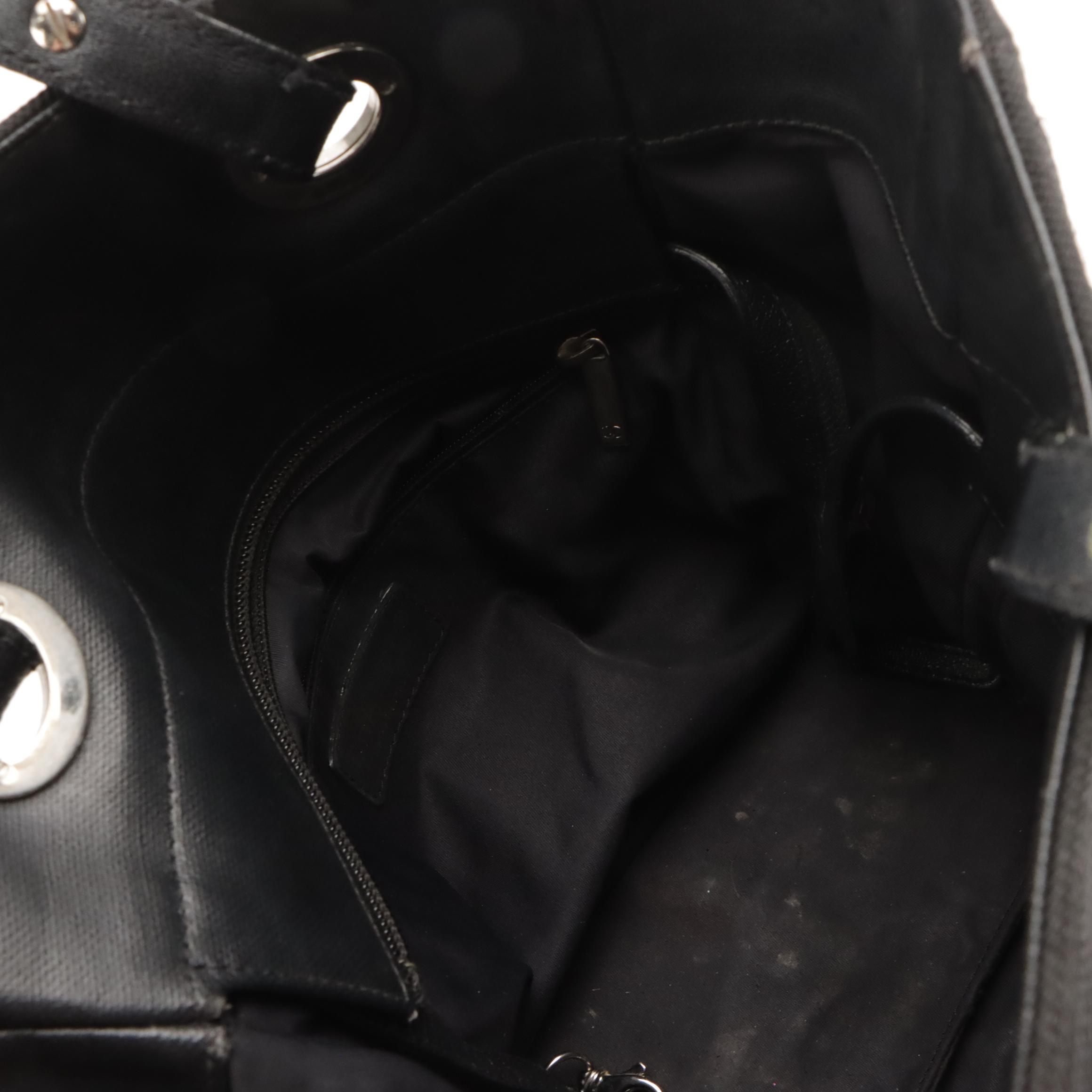 Chanel Biarritz PM Shoulder Bag Tote in Black Canvas with Leather Trim