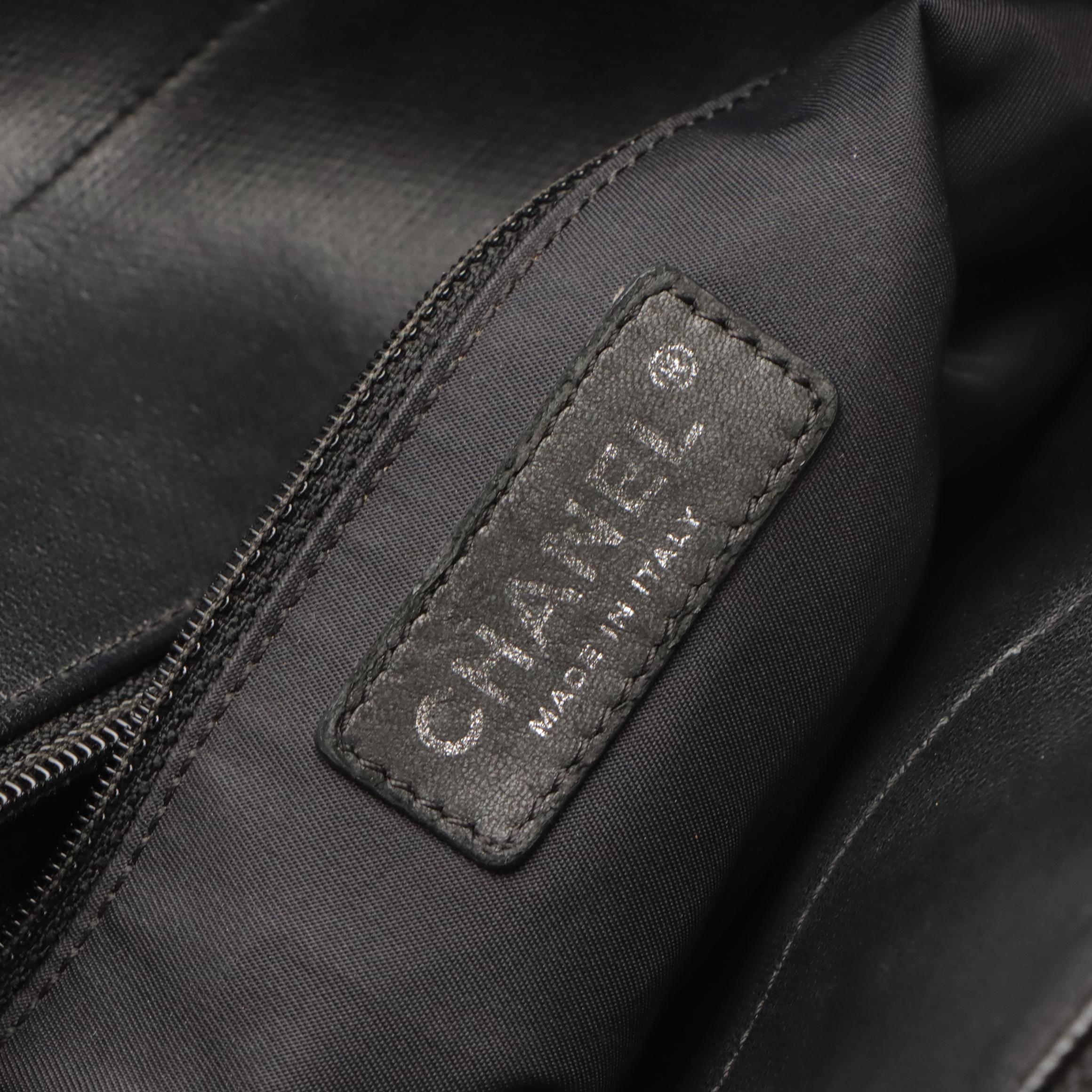 Chanel Biarritz PM Shoulder Bag Tote in Black Canvas with Leather Trim