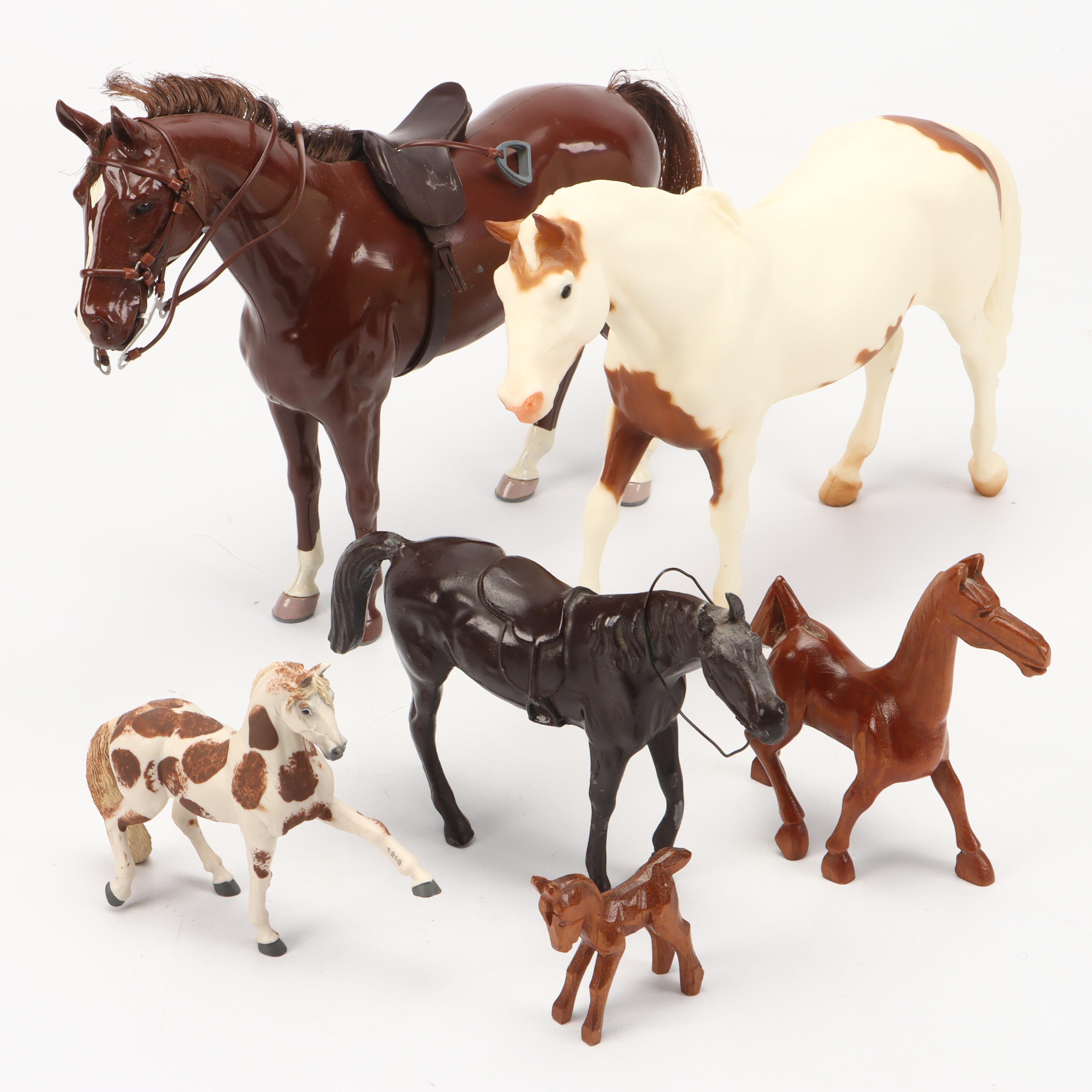Toy Horses with Carved Wood Horse and Foal Figures