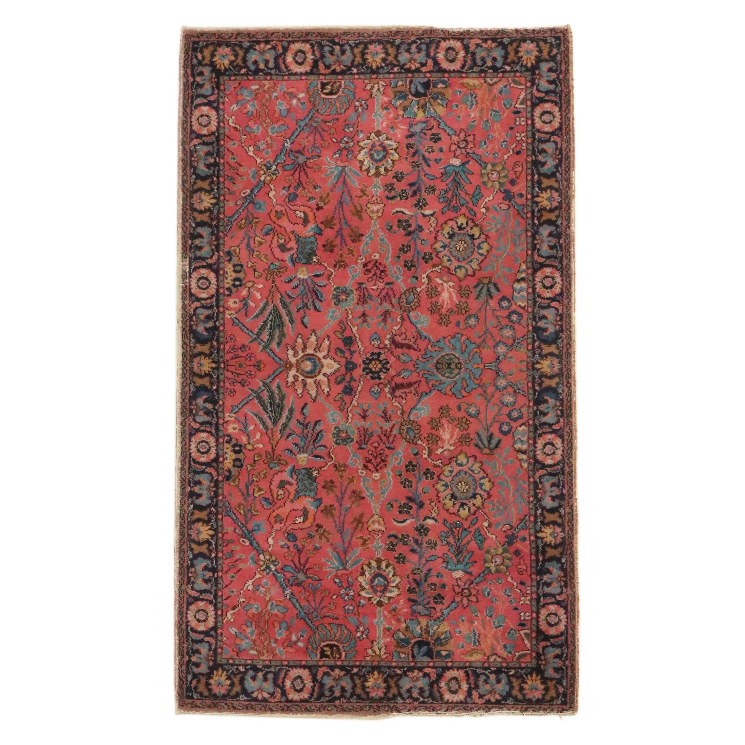 4'3 x 7'4 Hand-Knotted Indo-Persian Sarouk Style Area Rug, Semi-Antique