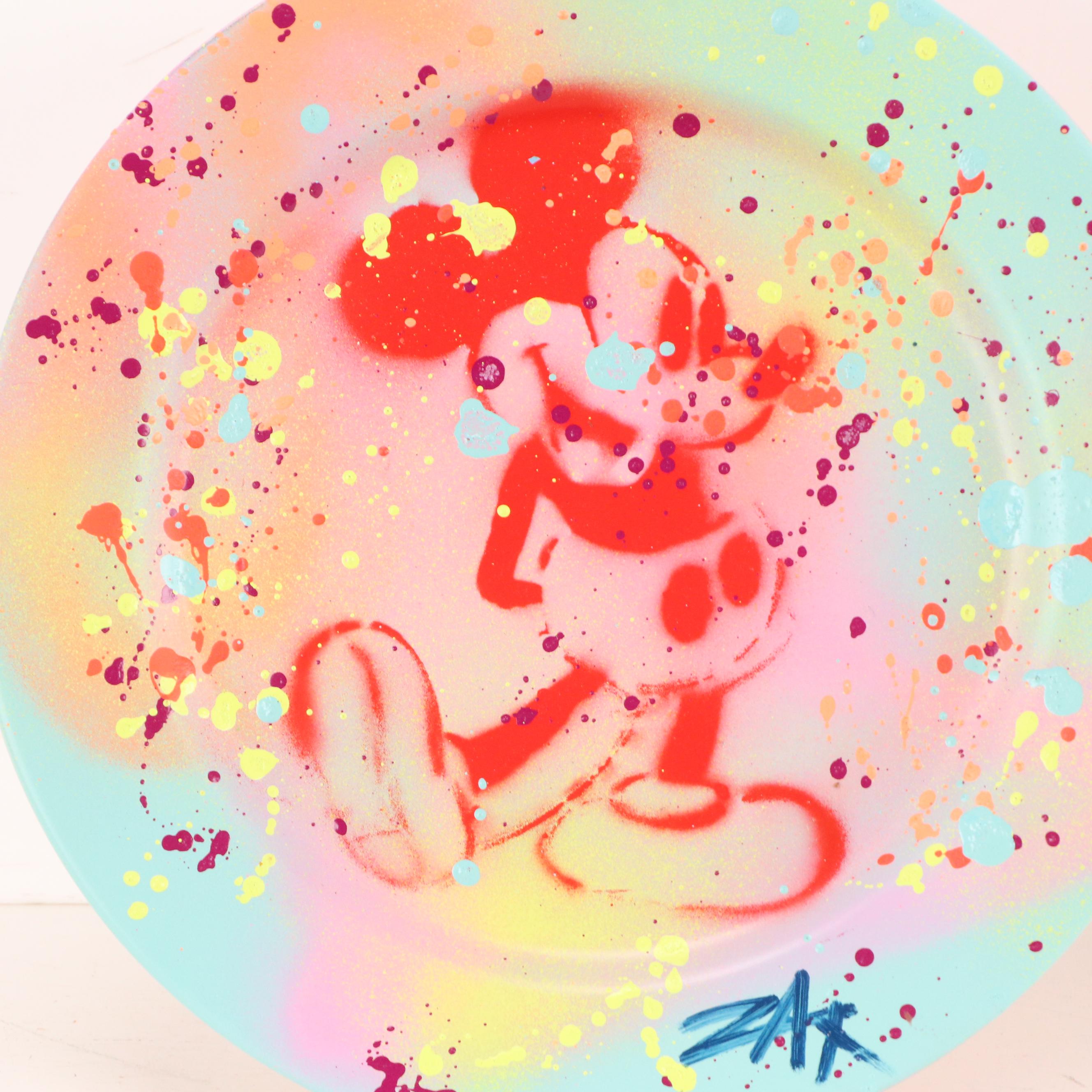 E. M. Zax Drip-Painted and Stenciled Ceramic Plate "Mickey Mouse," 2025