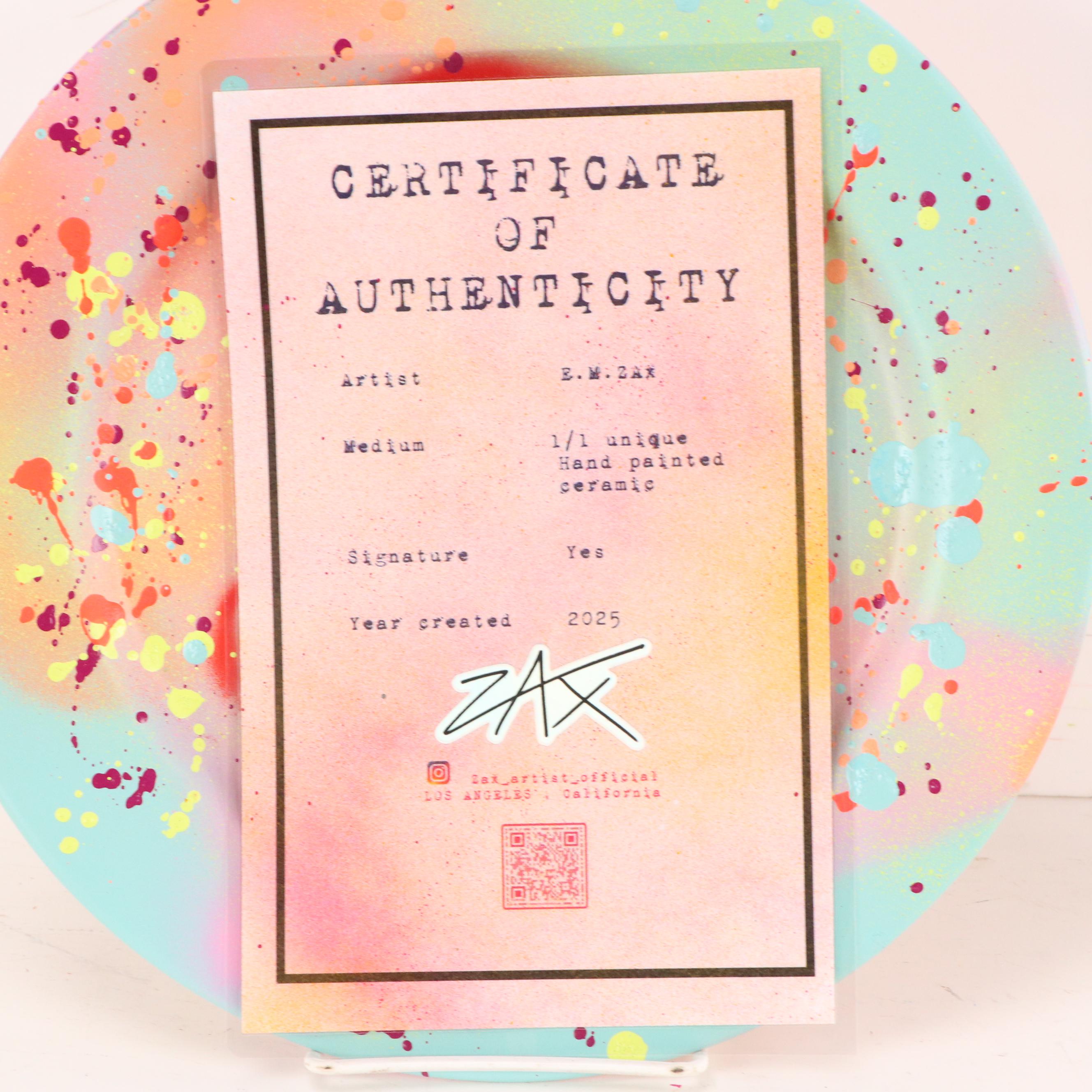 E. M. Zax Drip-Painted and Stenciled Ceramic Plate "Mickey Mouse," 2025