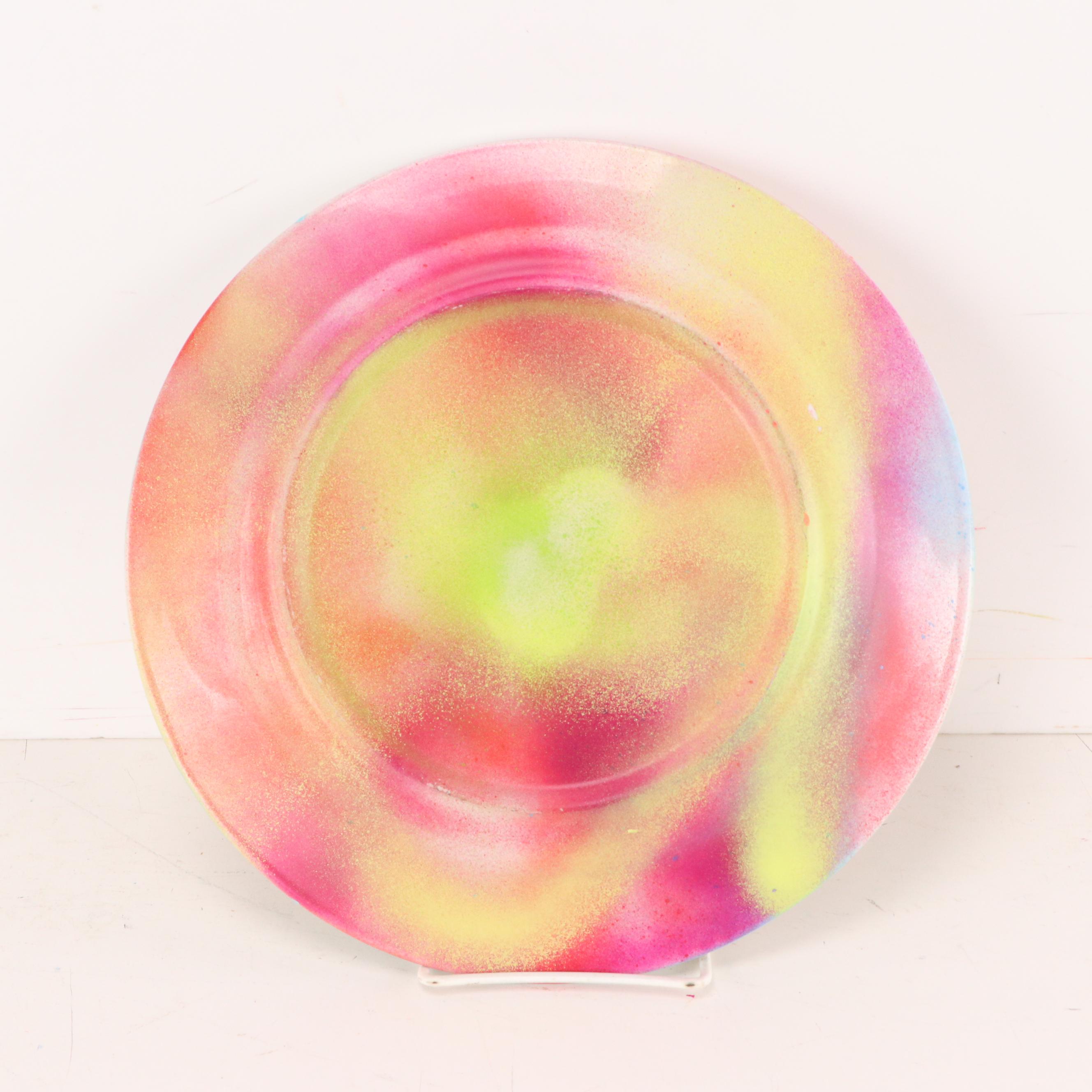 E. M. Zax Drip-Painted and Stenciled Ceramic Plate "Mickey Mouse," 2025