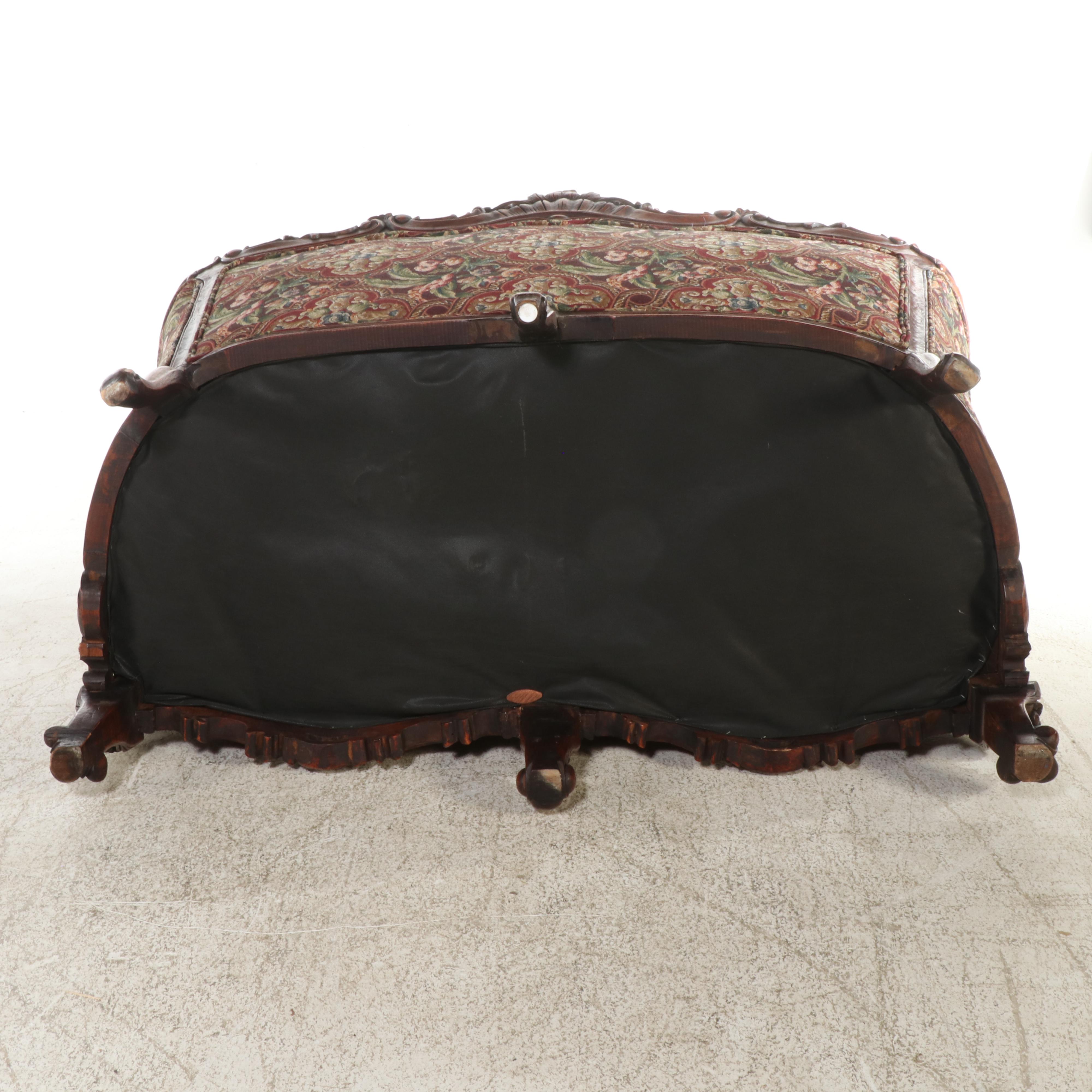 Rococo Style Carved Wood and Floral Upholstered Sofa, 20th Century