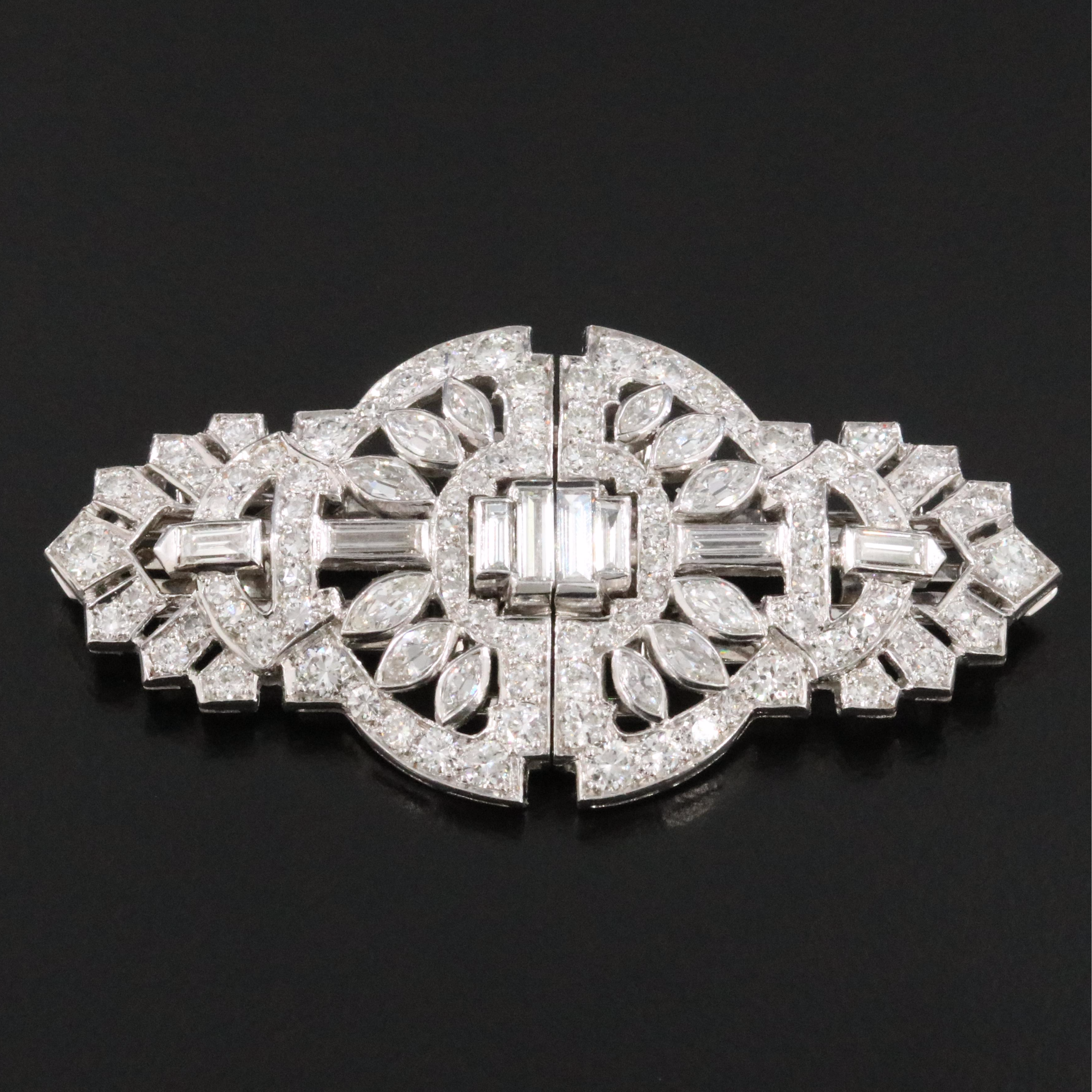 Vintage 14K 3.50 CTW Diamond Duette Brooch