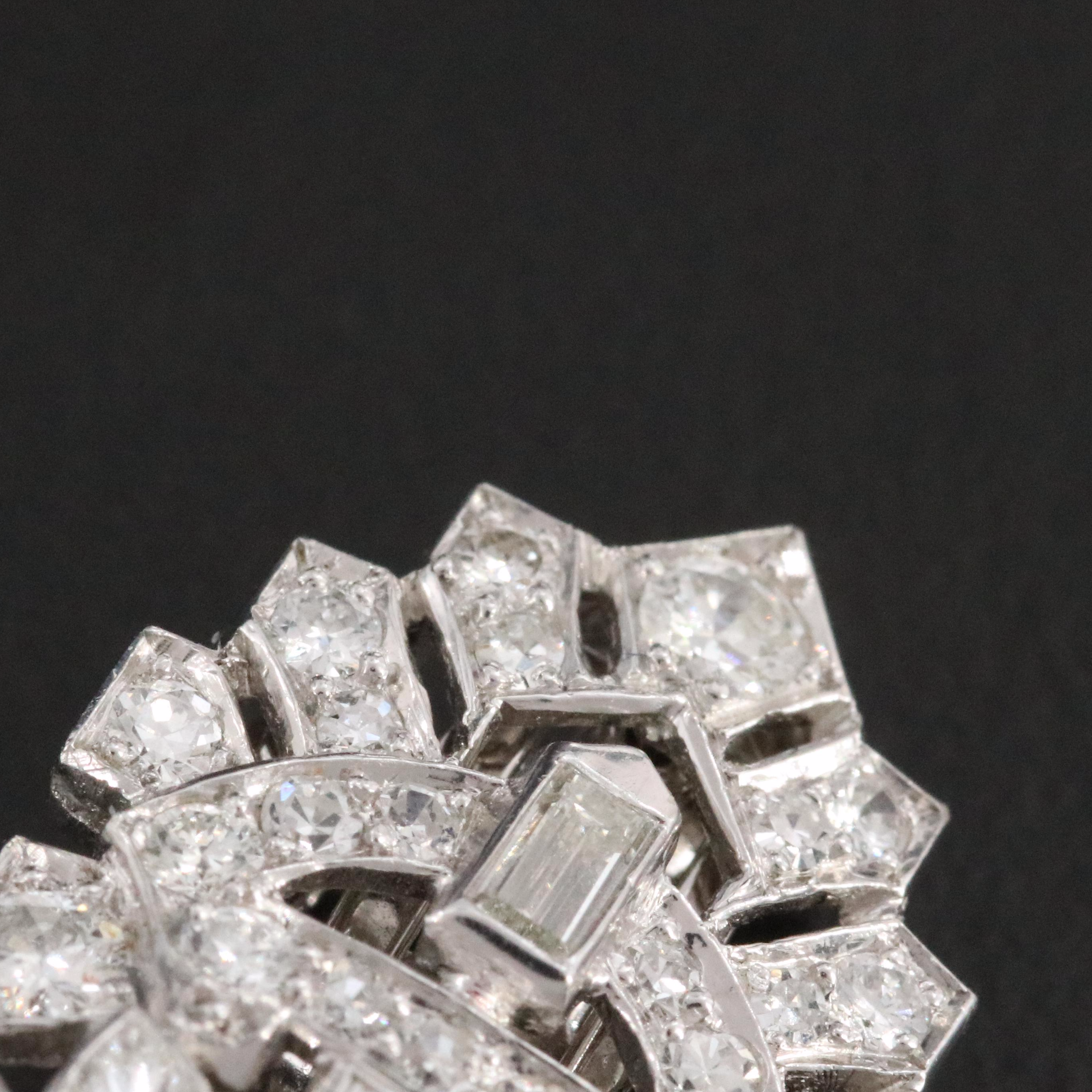 Vintage 14K 3.50 CTW Diamond Duette Brooch