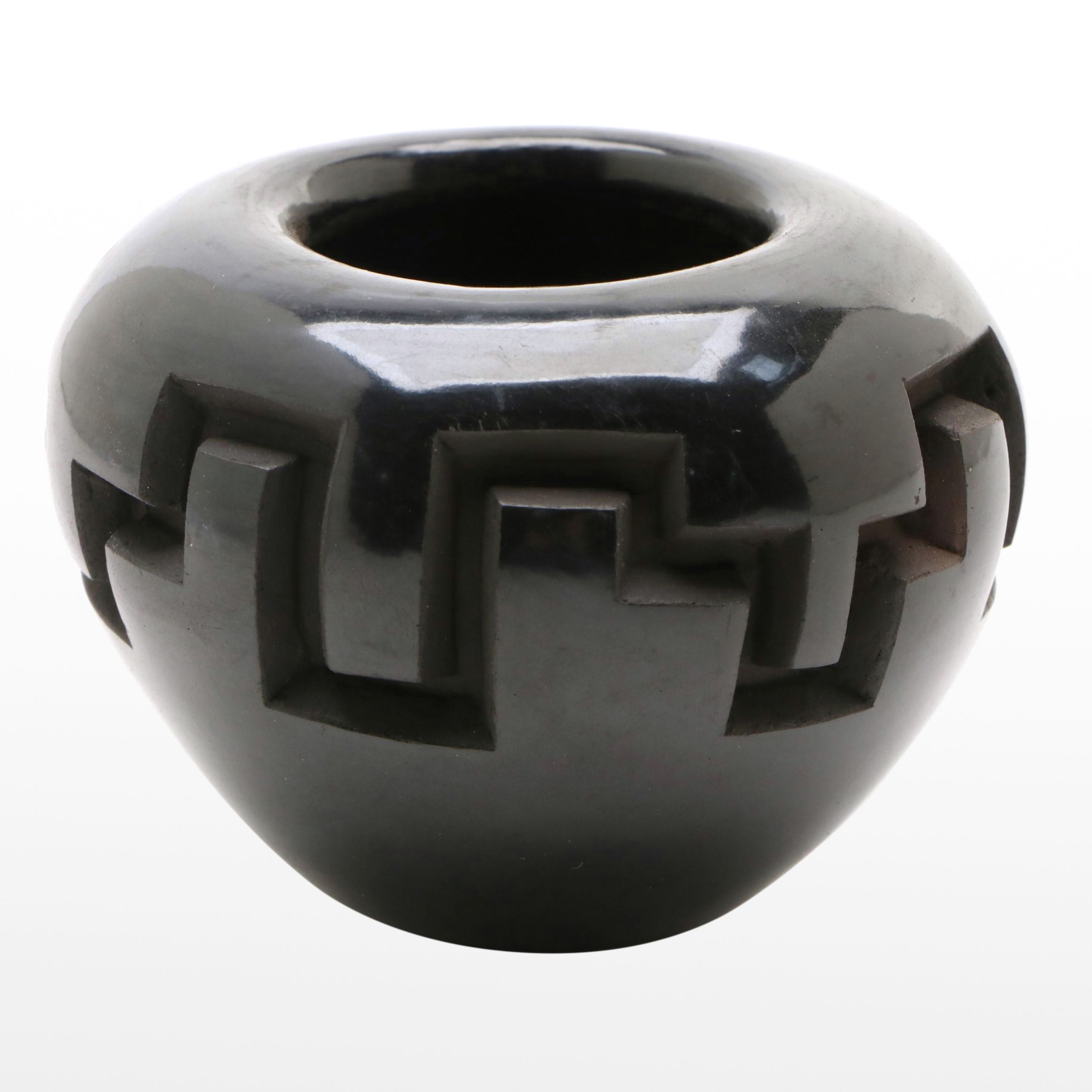 Madeline Naranjo Santa Clara Pueblo Pottery Black on Black Carved Miniature Pot