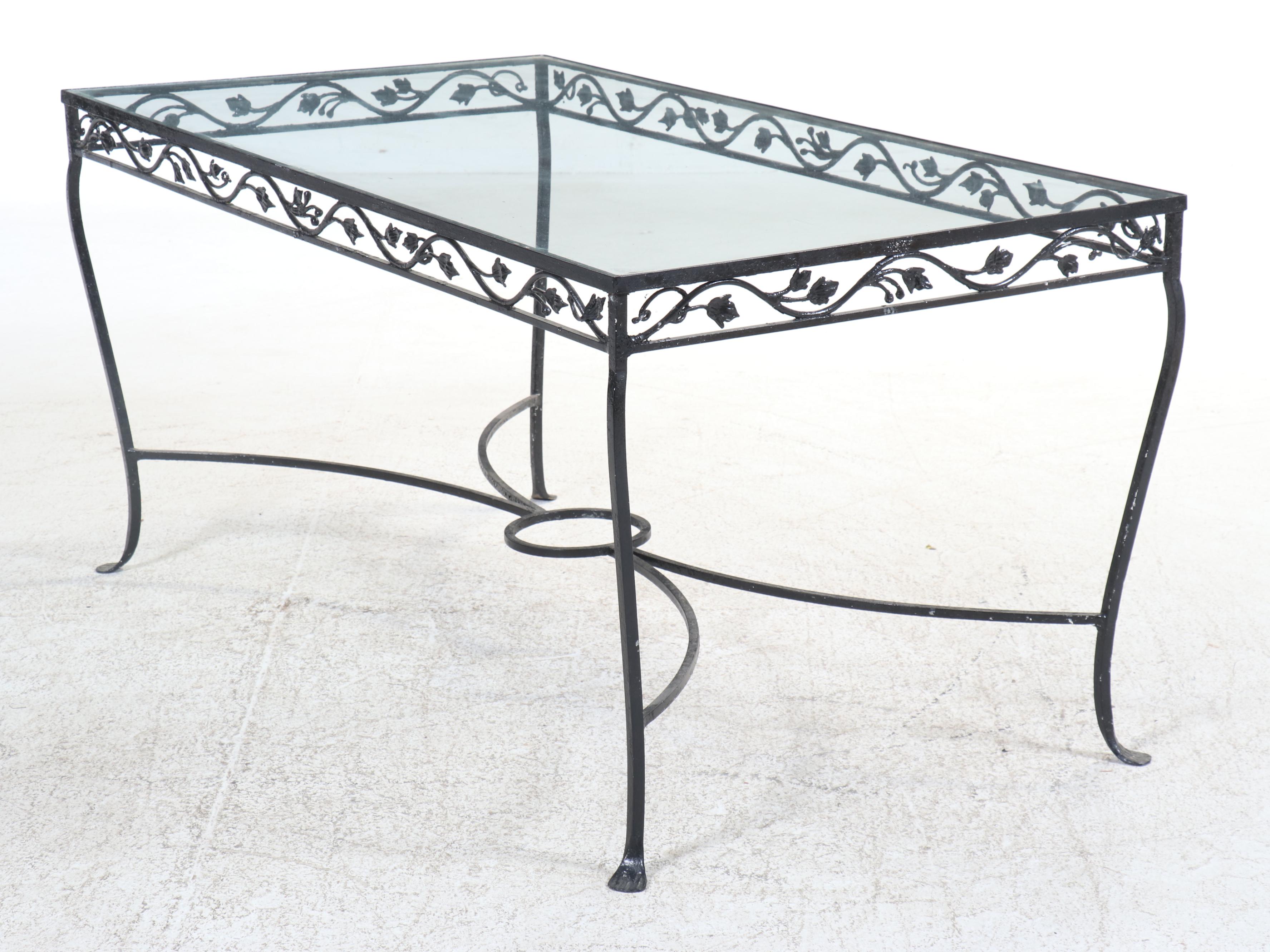 Glass Top Wrought Iron Dining Table, Late 20th Century