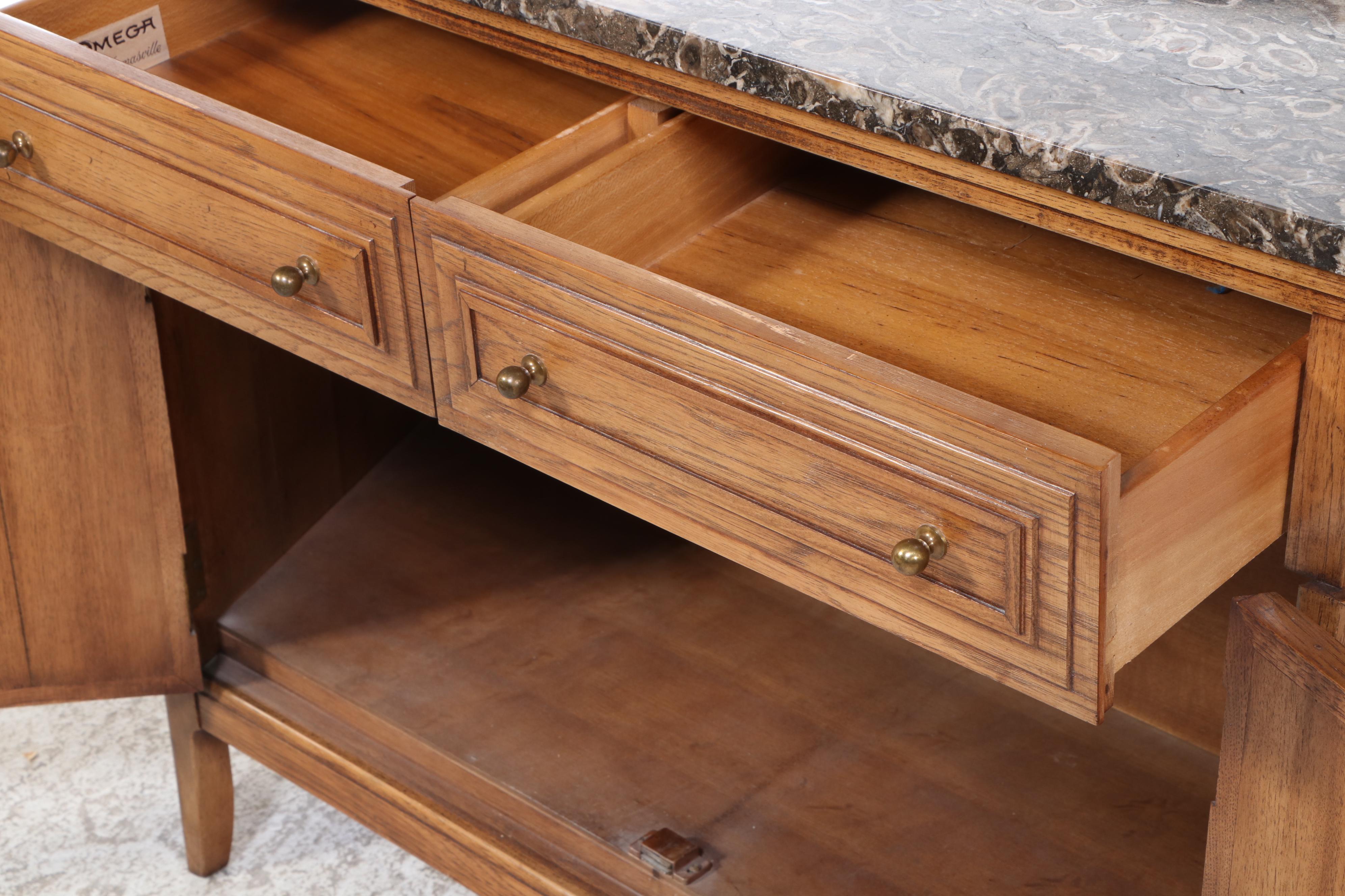 Omega by Thomasville French Country Style Marble Top Oak Buffet