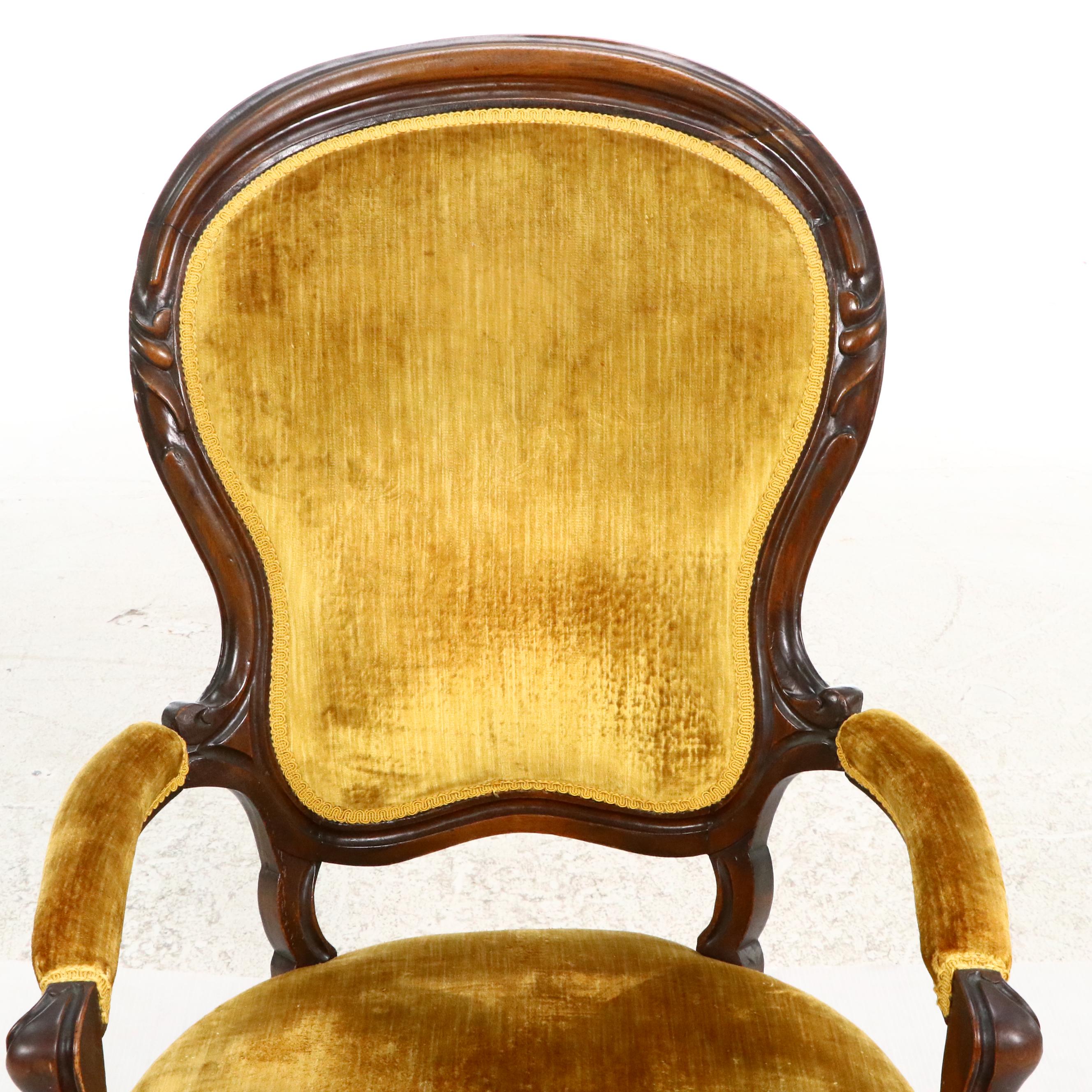 Victorian Carved and Upholstered Parlor Chair, Late 19th/ Early 20th Century