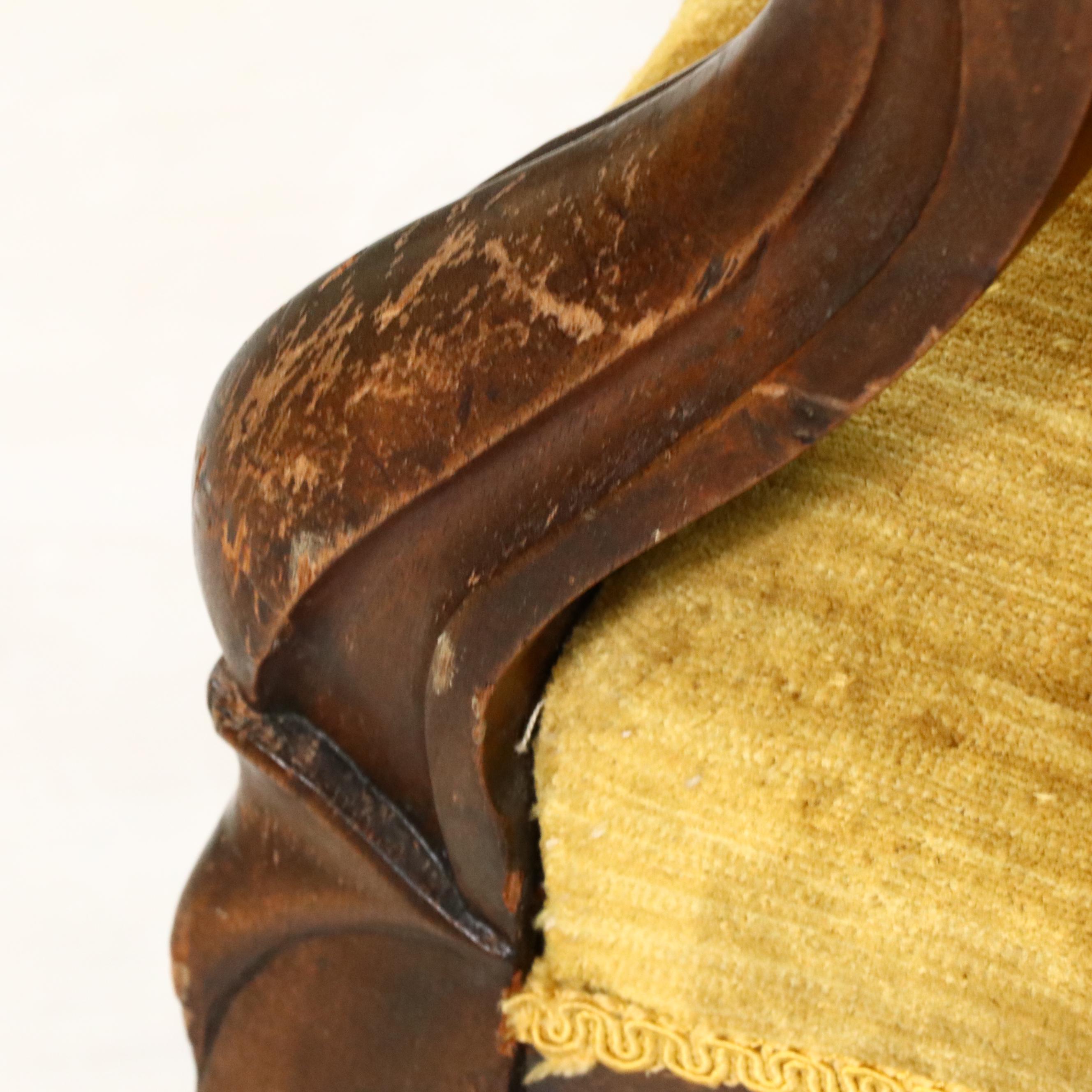 Victorian Carved and Upholstered Parlor Chair, Late 19th/ Early 20th Century